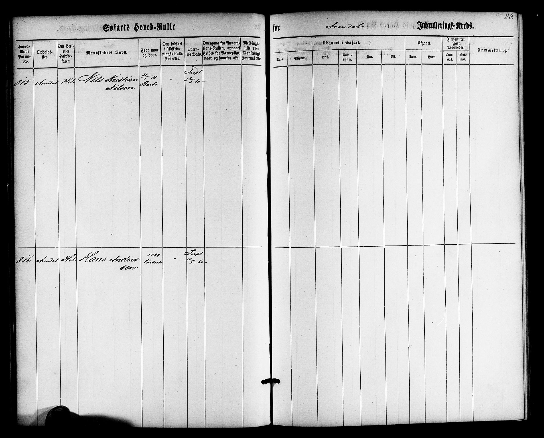 Arendal mønstringskrets, SAK/2031-0012/F/Fb/L0009: Hovedrulle nr 767-1532, S-7, 1857-1864, p. 27