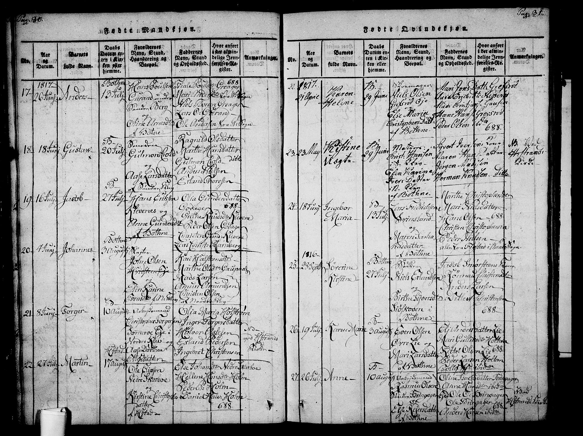 Botne kirkebøker, SAKO/A-340/F/Fa/L0005: Parish register (official) no. I 5, 1814-1836, p. 30-31