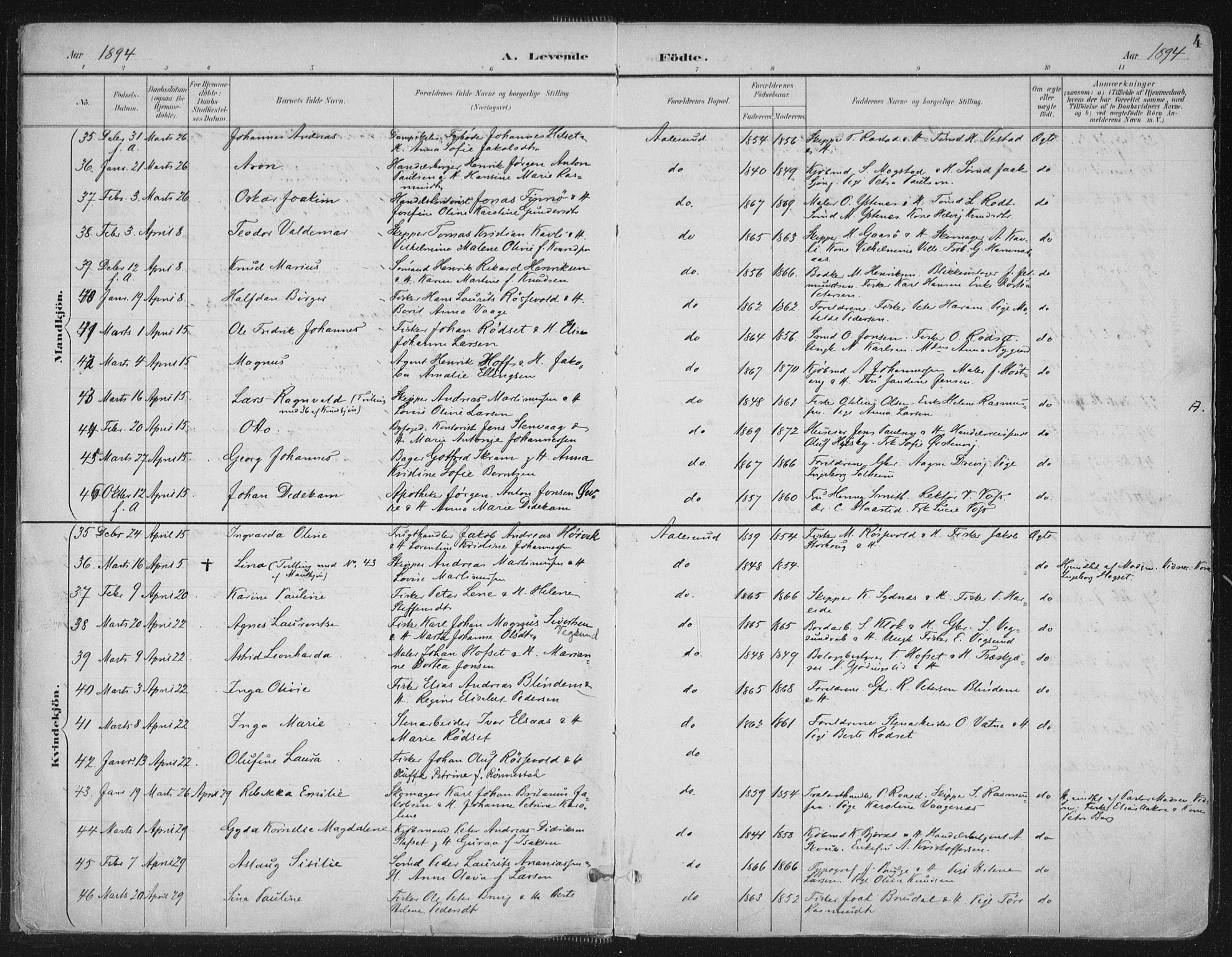 Ministerialprotokoller, klokkerbøker og fødselsregistre - Møre og Romsdal, AV/SAT-A-1454/529/L0456: Parish register (official) no. 529A06, 1894-1906, p. 4