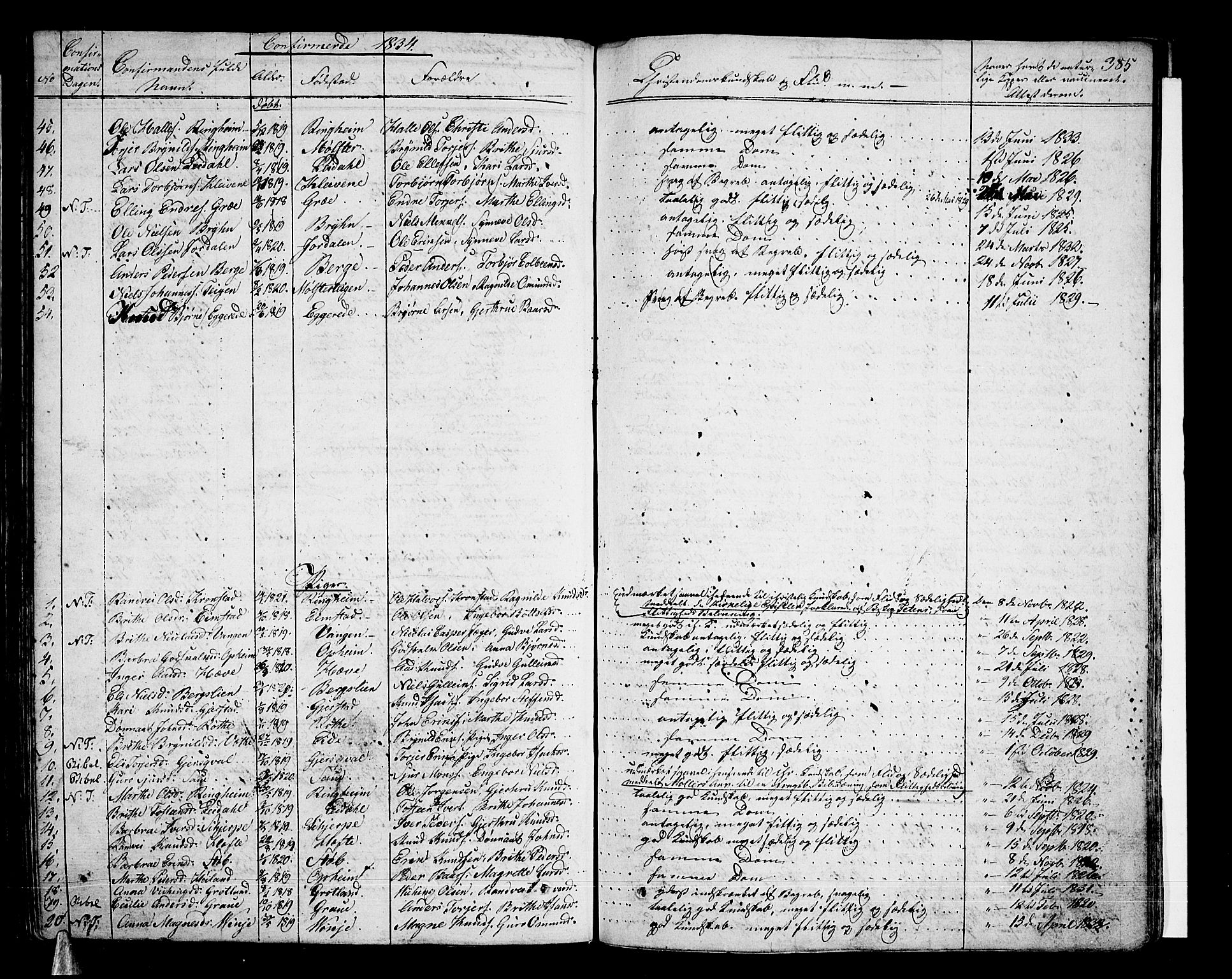 Voss sokneprestembete, SAB/A-79001/H/Haa: Parish register (official) no. A 12, 1823-1837, p. 385