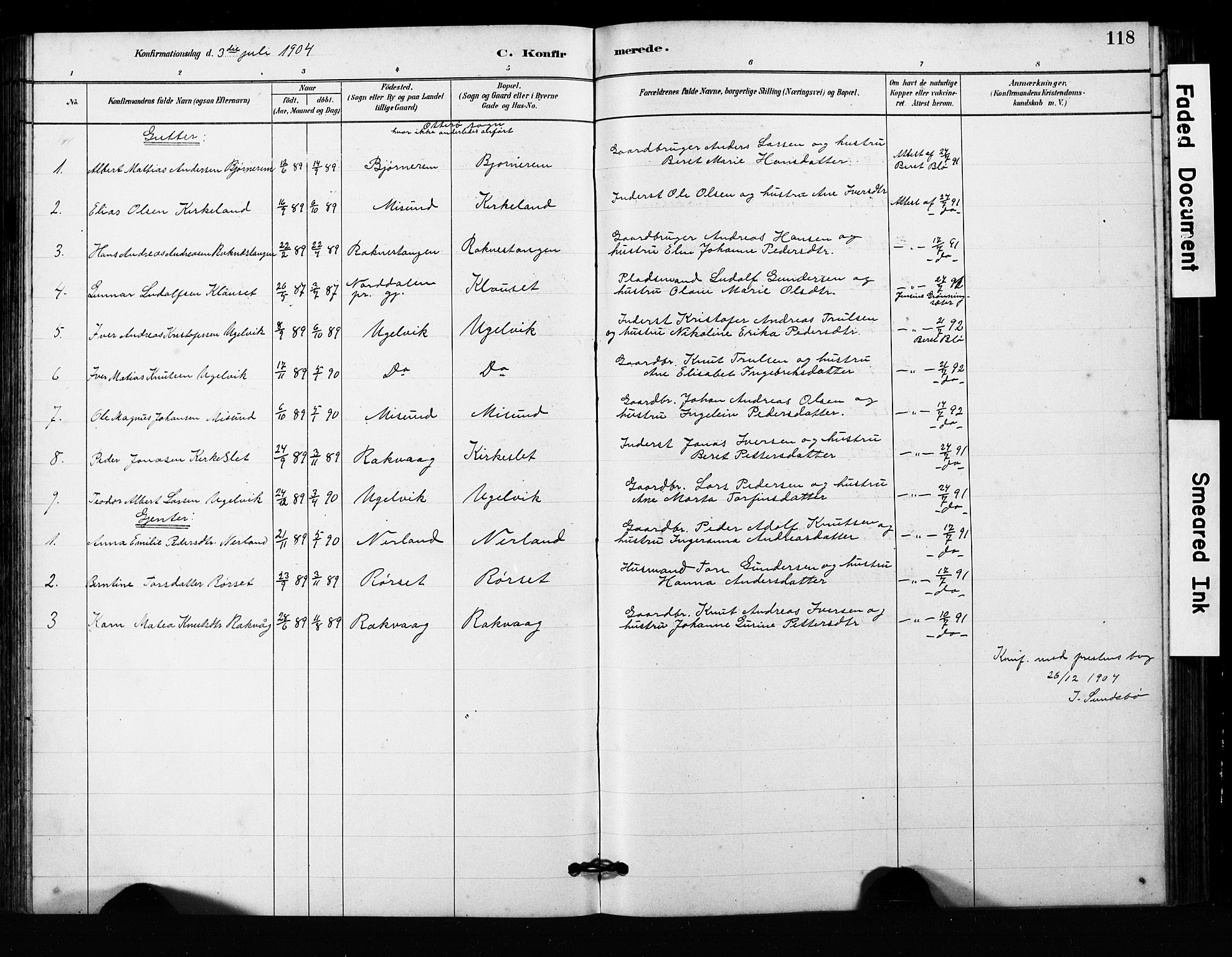 Ministerialprotokoller, klokkerbøker og fødselsregistre - Møre og Romsdal, SAT/A-1454/563/L0737: Parish register (copy) no. 563C01, 1878-1916, p. 118