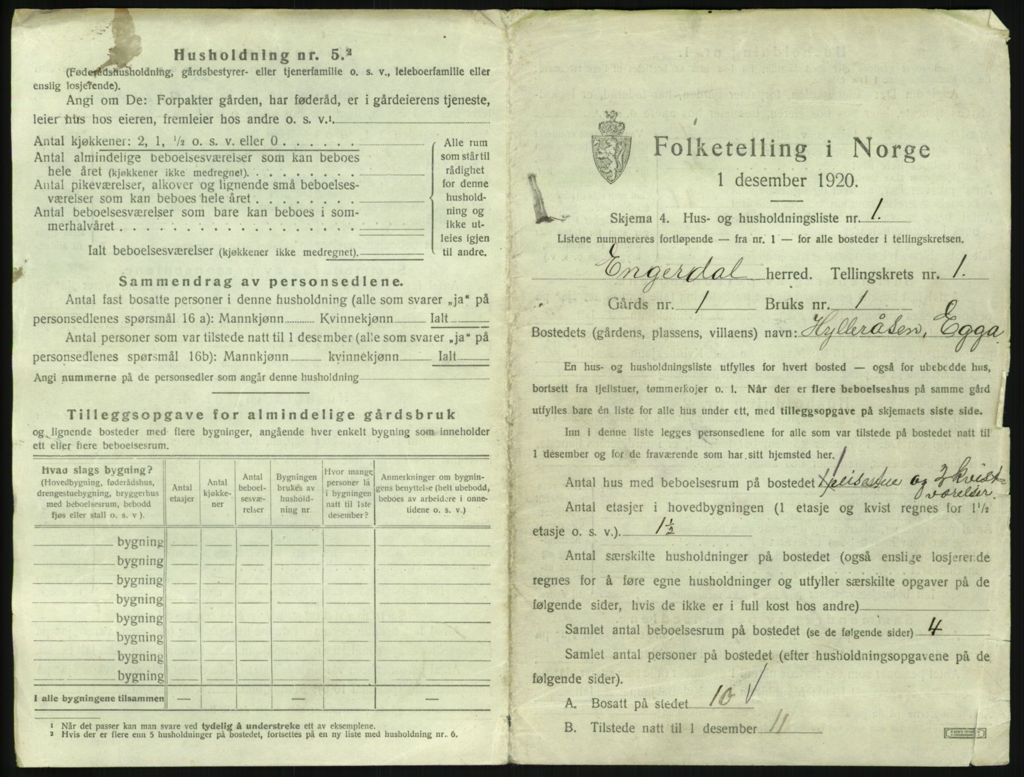 SAH, 1920 census for Engerdal, 1920, p. 31