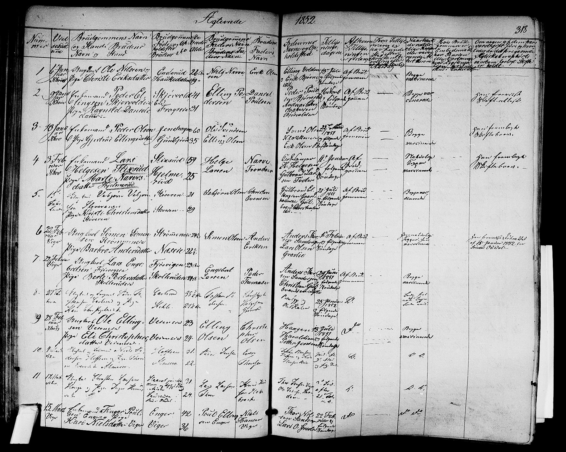 Norderhov kirkebøker, SAKO/A-237/F/Fa/L0011: Parish register (official) no. 11, 1847-1856, p. 318