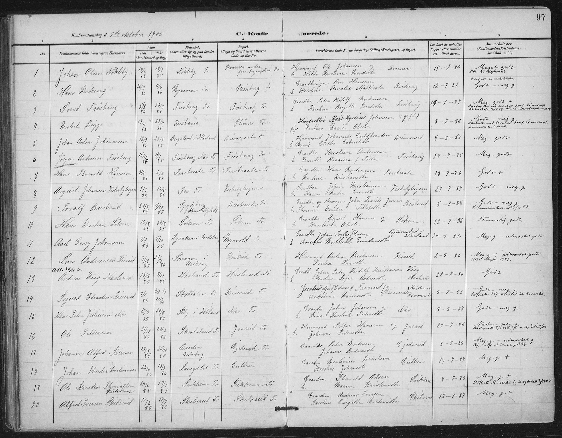 Trøgstad prestekontor Kirkebøker, AV/SAO-A-10925/F/Fa/L0011: Parish register (official) no. I 11, 1899-1919, p. 97