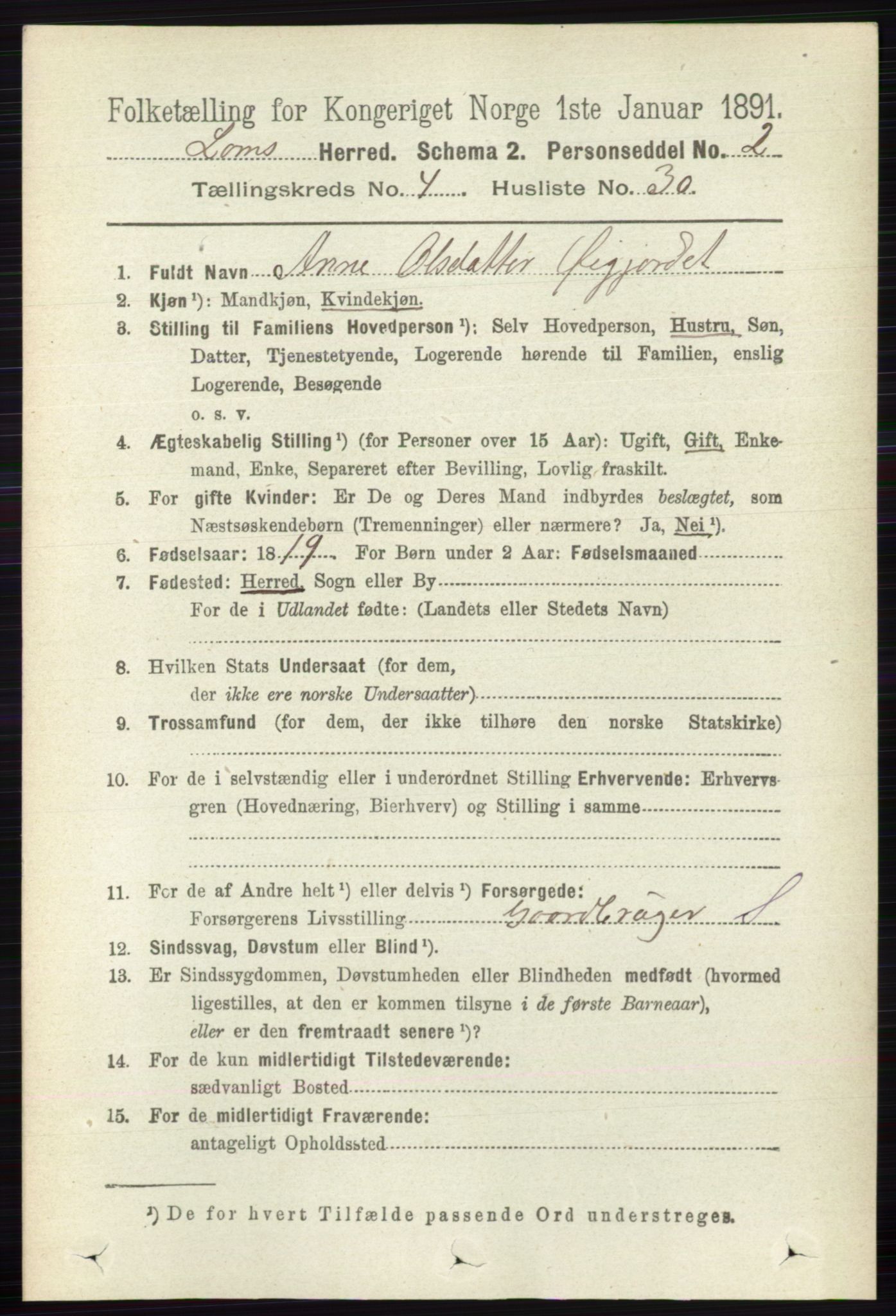 RA, 1891 census for 0514 Lom, 1891, p. 1678