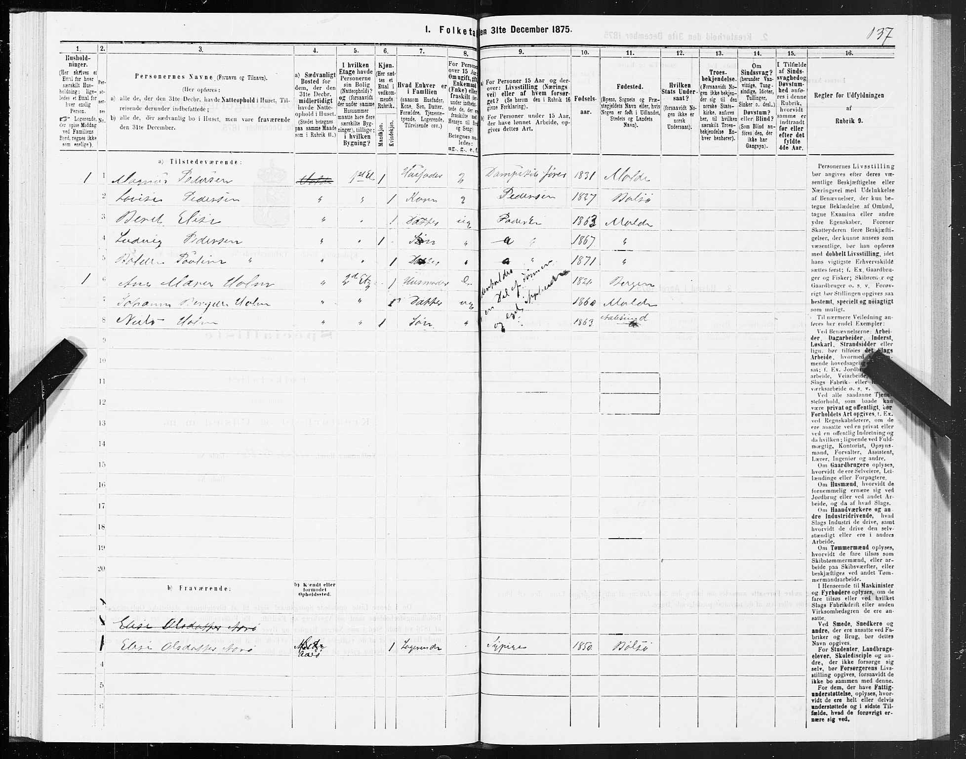 SAT, 1875 census for 1502P Molde, 1875, p. 1137