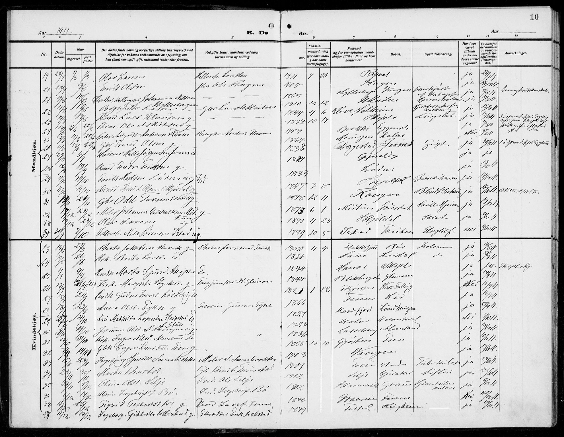 Voss sokneprestembete, AV/SAB-A-79001/H/Haa: Parish register (official) no. D  2, 1910-1932, p. 10