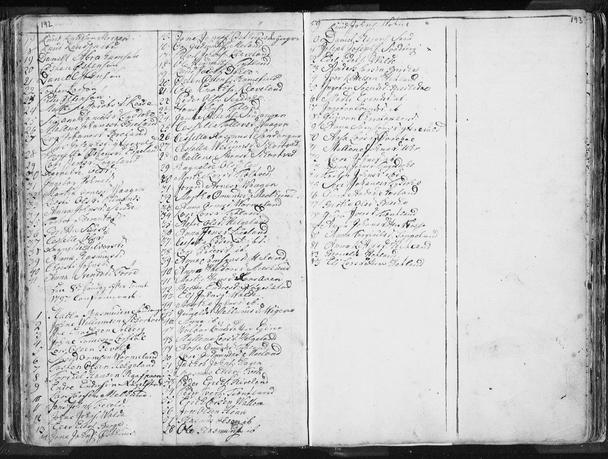 Hjelmeland sokneprestkontor, SAST/A-101843/01/IV/L0001: Parish register (official) no. A 1, 1760-1799, p. 192-193