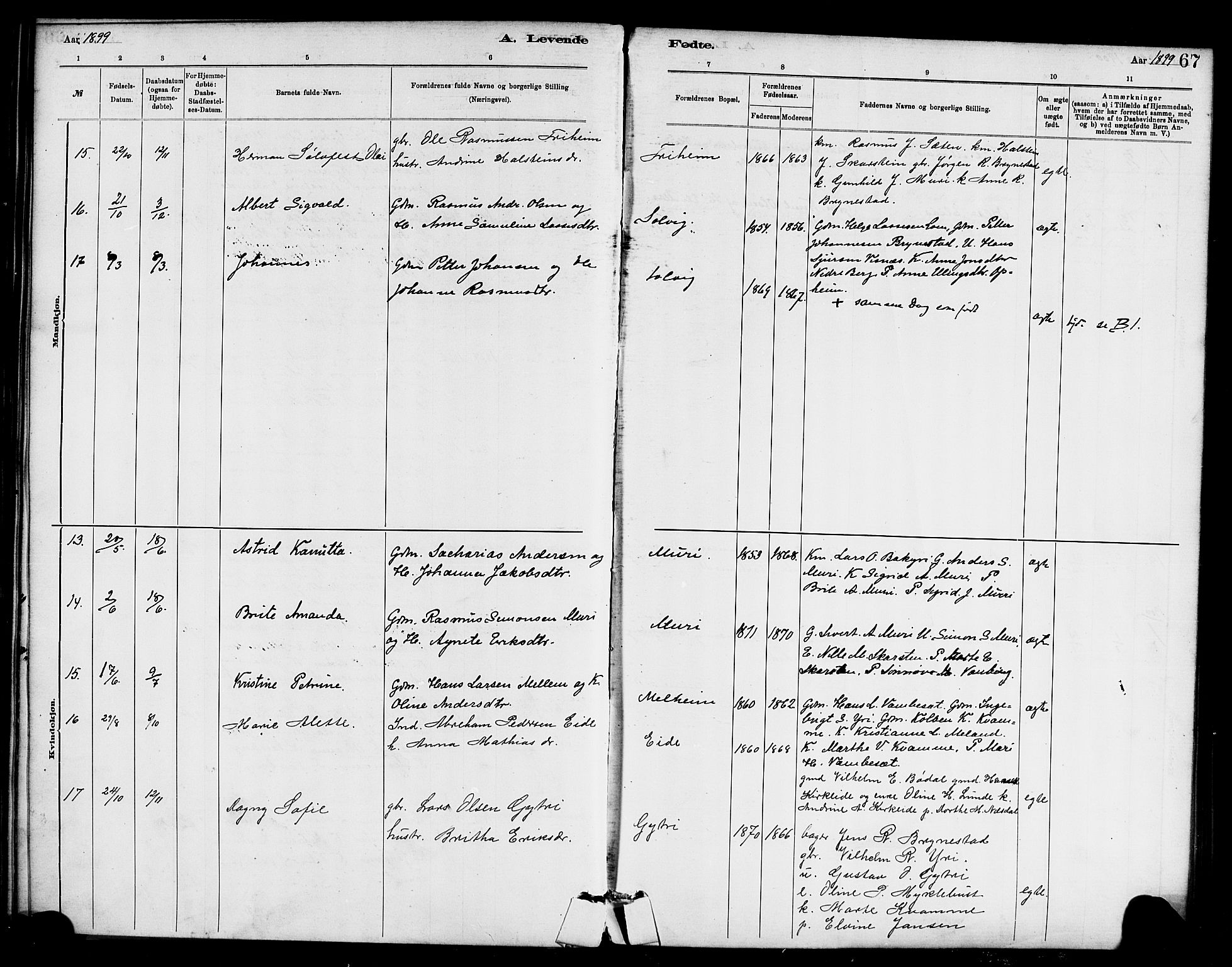 Innvik sokneprestembete, AV/SAB-A-80501: Parish register (official) no. C 1, 1879-1900, p. 67