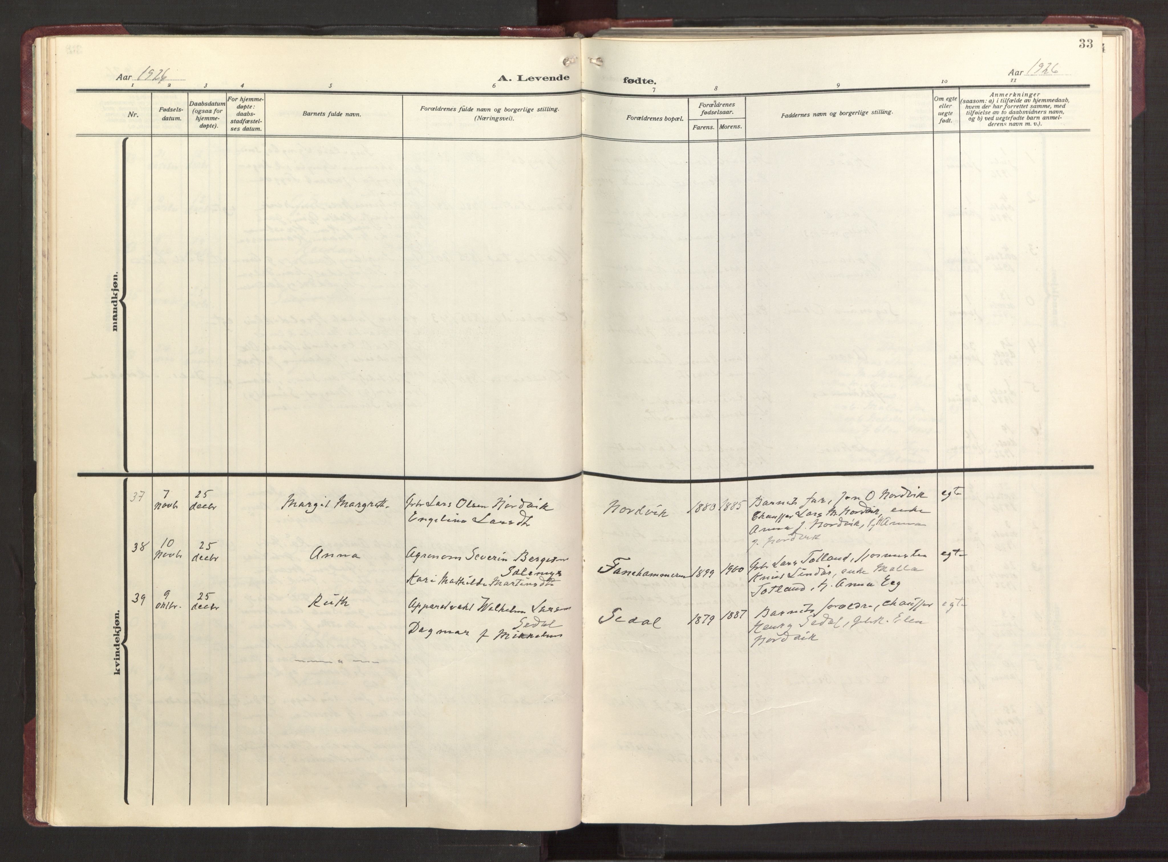 Fana Sokneprestembete, AV/SAB-A-75101/H/Haa/Haab/L0006: Parish register (official) no. B 6, 1923-1967, p. 33