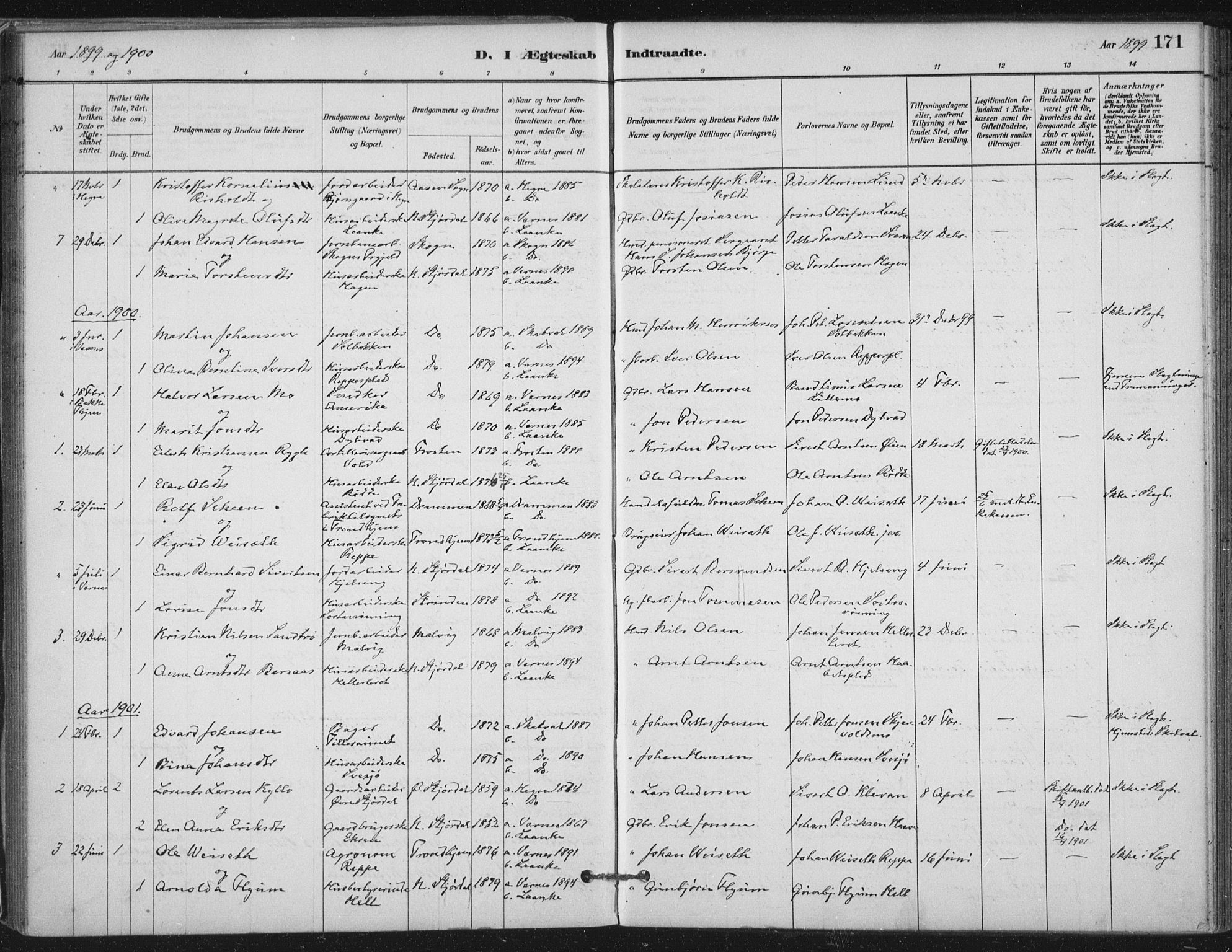 Ministerialprotokoller, klokkerbøker og fødselsregistre - Nord-Trøndelag, SAT/A-1458/710/L0095: Parish register (official) no. 710A01, 1880-1914, p. 171