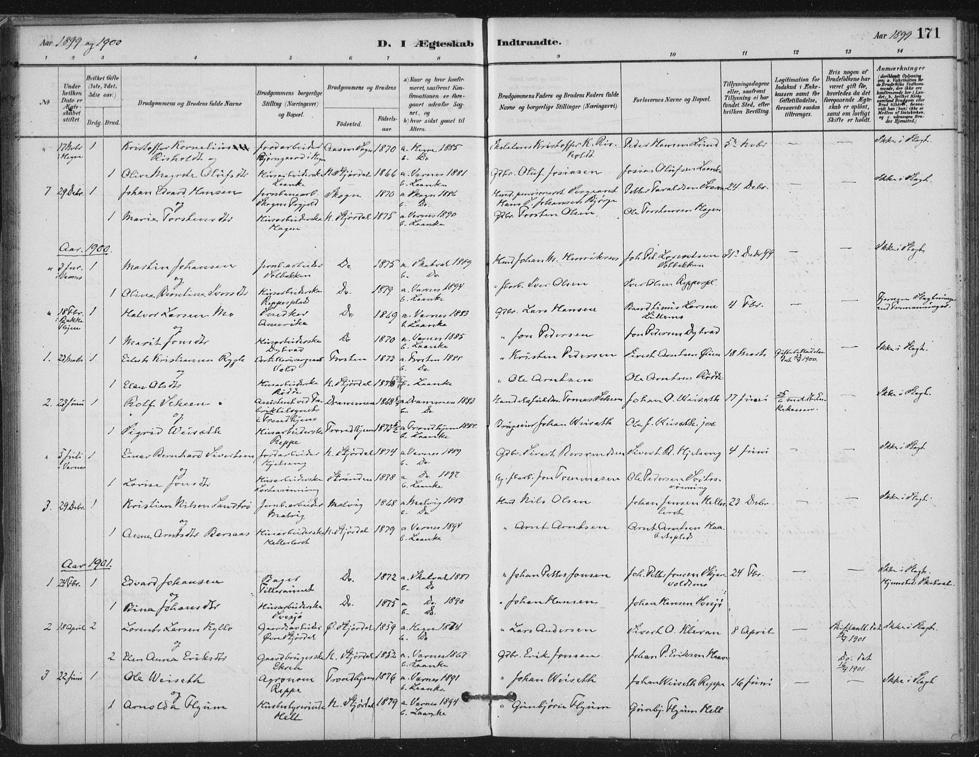 Ministerialprotokoller, klokkerbøker og fødselsregistre - Nord-Trøndelag, AV/SAT-A-1458/710/L0095: Parish register (official) no. 710A01, 1880-1914, p. 171