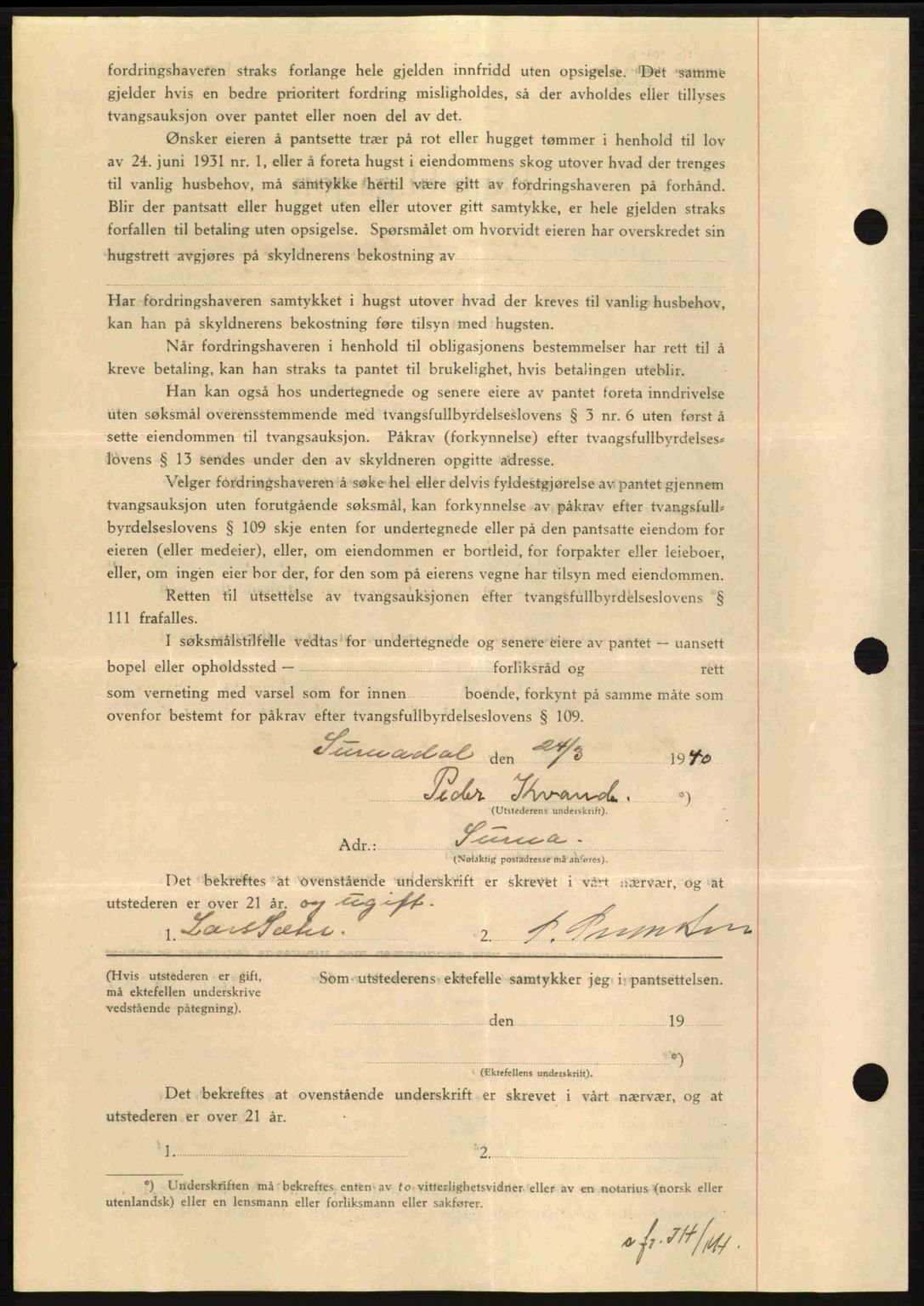 Nordmøre sorenskriveri, AV/SAT-A-4132/1/2/2Ca: Mortgage book no. B87, 1940-1941, Diary no: : 1009/1940