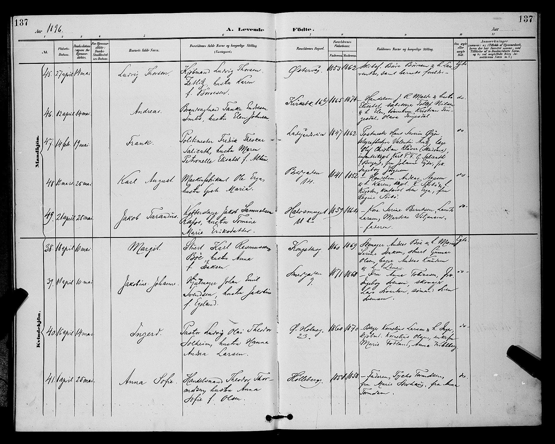 St. Petri sokneprestkontor, SAST/A-101813/001/30/30BB/L0006: Parish register (copy) no. B 6, 1890-1897, p. 137