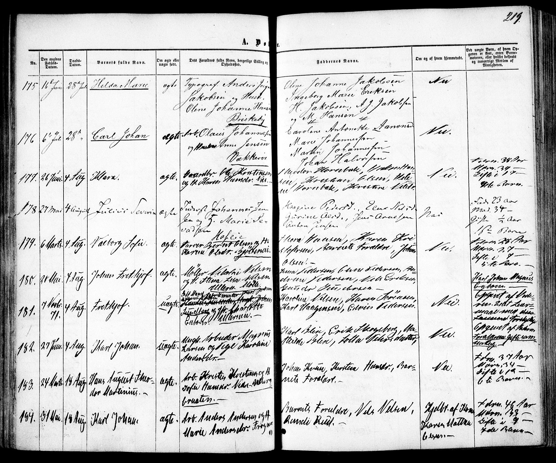 Vestre Aker prestekontor Kirkebøker, SAO/A-10025/F/Fa/L0004: Parish register (official) no. 4, 1857-1877, p. 219