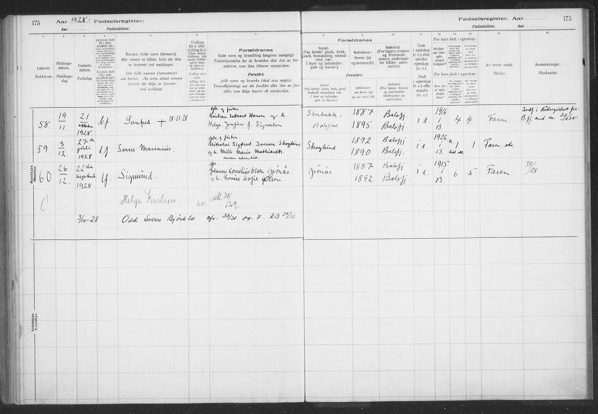 Balsfjord sokneprestembete, AV/SATØ-S-1303/H/Hb/L0059: Birth register no. 59, 1916-1930, p. 175