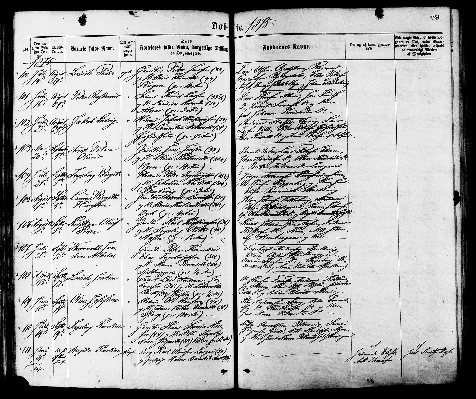 Ministerialprotokoller, klokkerbøker og fødselsregistre - Møre og Romsdal, SAT/A-1454/528/L0400: Parish register (official) no. 528A11, 1871-1879, p. 69