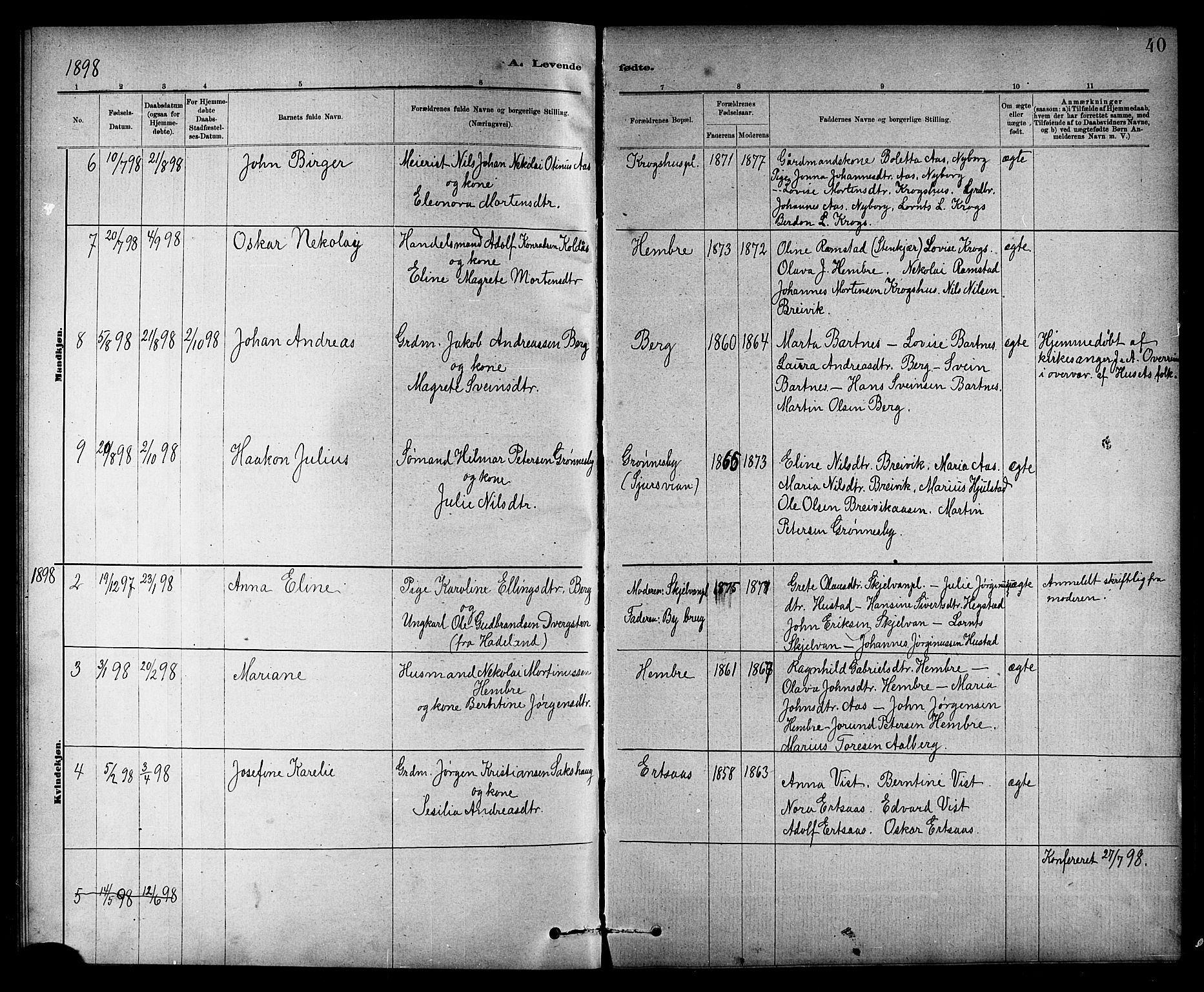 Ministerialprotokoller, klokkerbøker og fødselsregistre - Nord-Trøndelag, AV/SAT-A-1458/732/L0318: Parish register (copy) no. 732C02, 1881-1911, p. 40