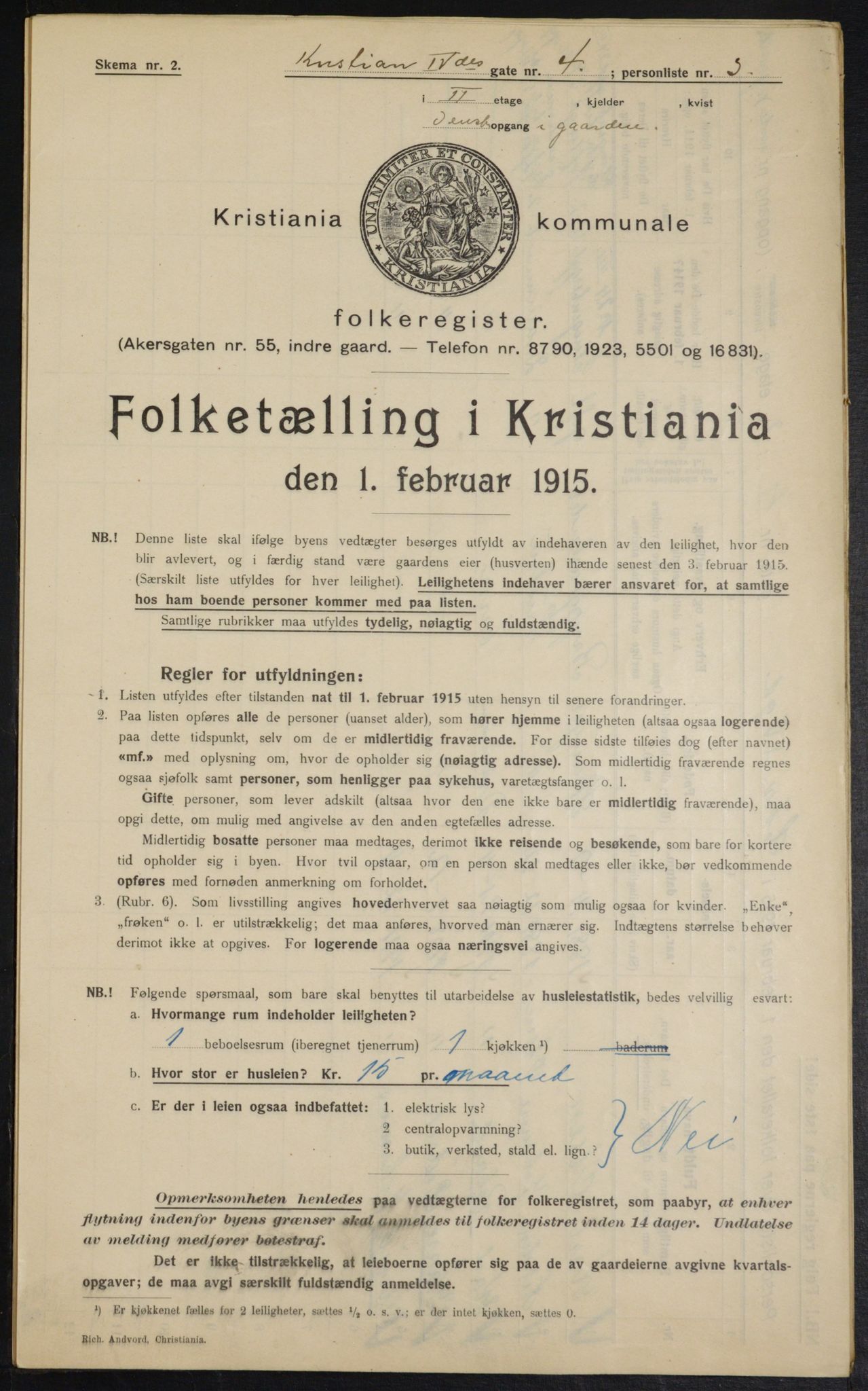 OBA, Municipal Census 1915 for Kristiania, 1915, p. 53661