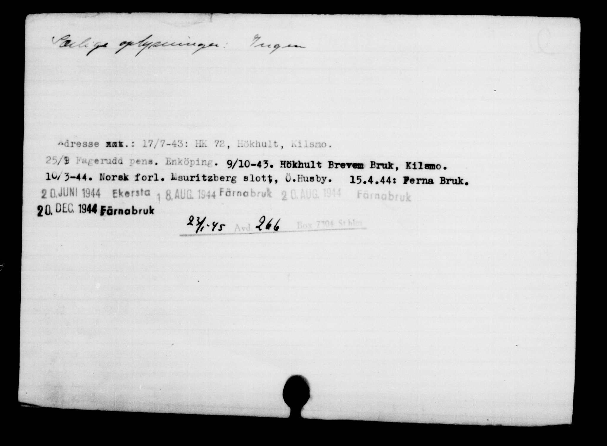 Utenriksstasjonene, Legasjonen i Stockholm, Flyktningkontoret, AV/RA-S-6753/V/Va/L0001: Kjesäterkartoteket, flyktninger med registreringsnr. 1-1000, 1940-1945, p. 1142
