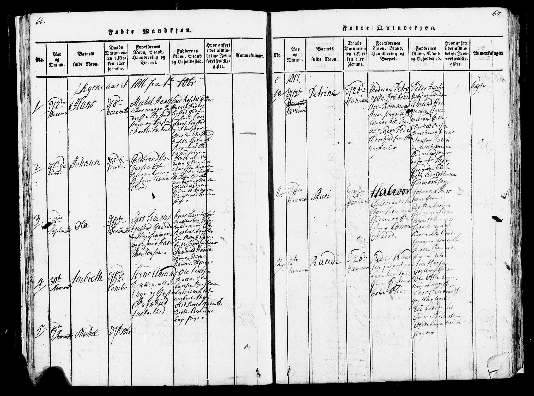 Løten prestekontor, AV/SAH-PREST-022/K/Ka/L0005: Parish register (official) no. 5, 1814-1832, p. 66-67