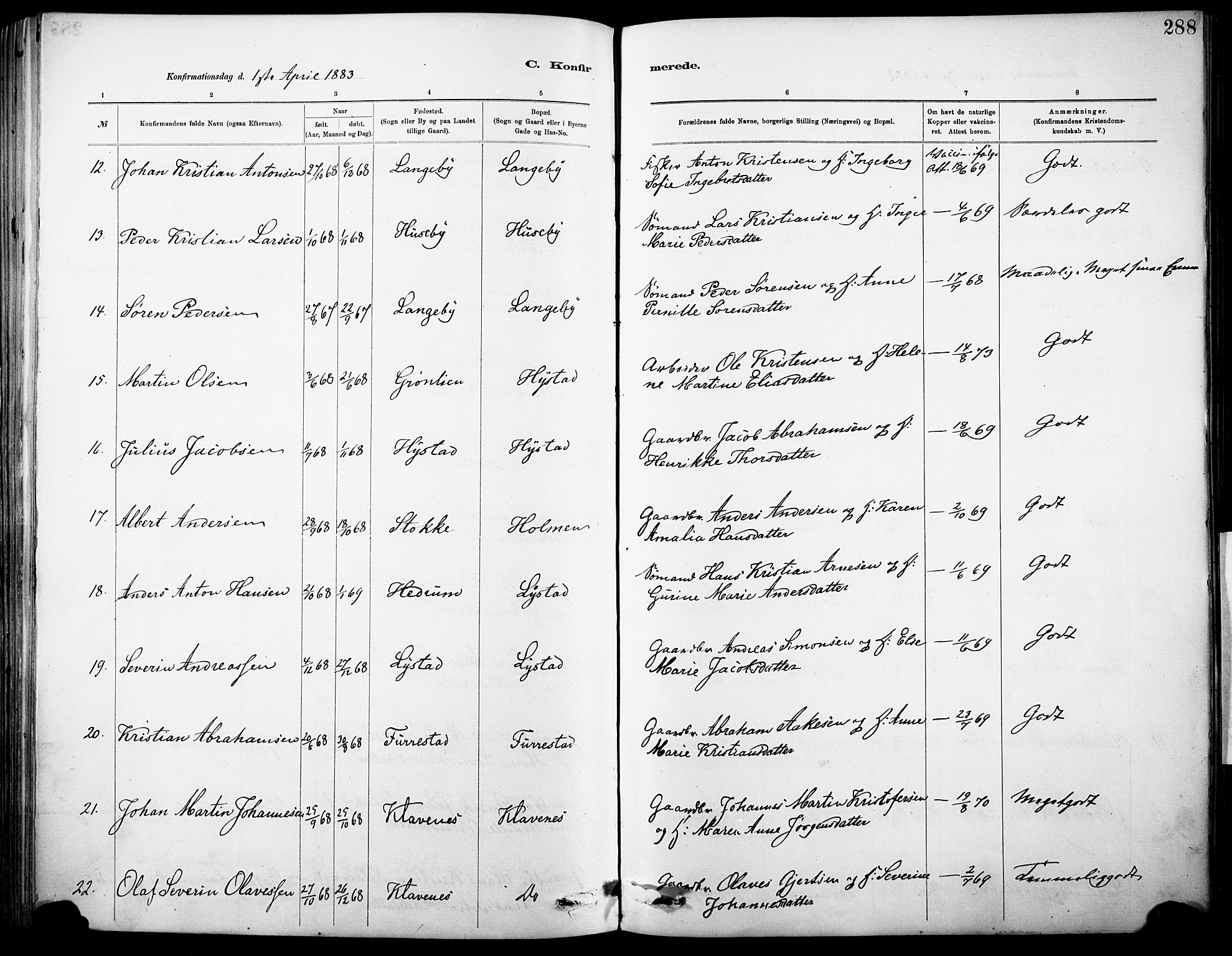 Sandar kirkebøker, AV/SAKO-A-243/F/Fa/L0012: Parish register (official) no. 12, 1883-1895, p. 288