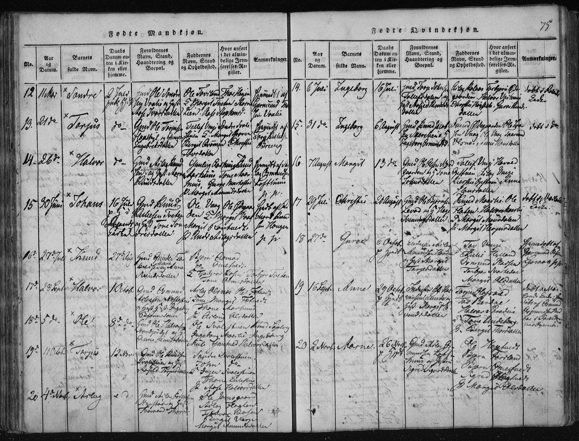 Vinje kirkebøker, AV/SAKO-A-312/F/Fa/L0003: Parish register (official) no. I 3, 1814-1843, p. 75