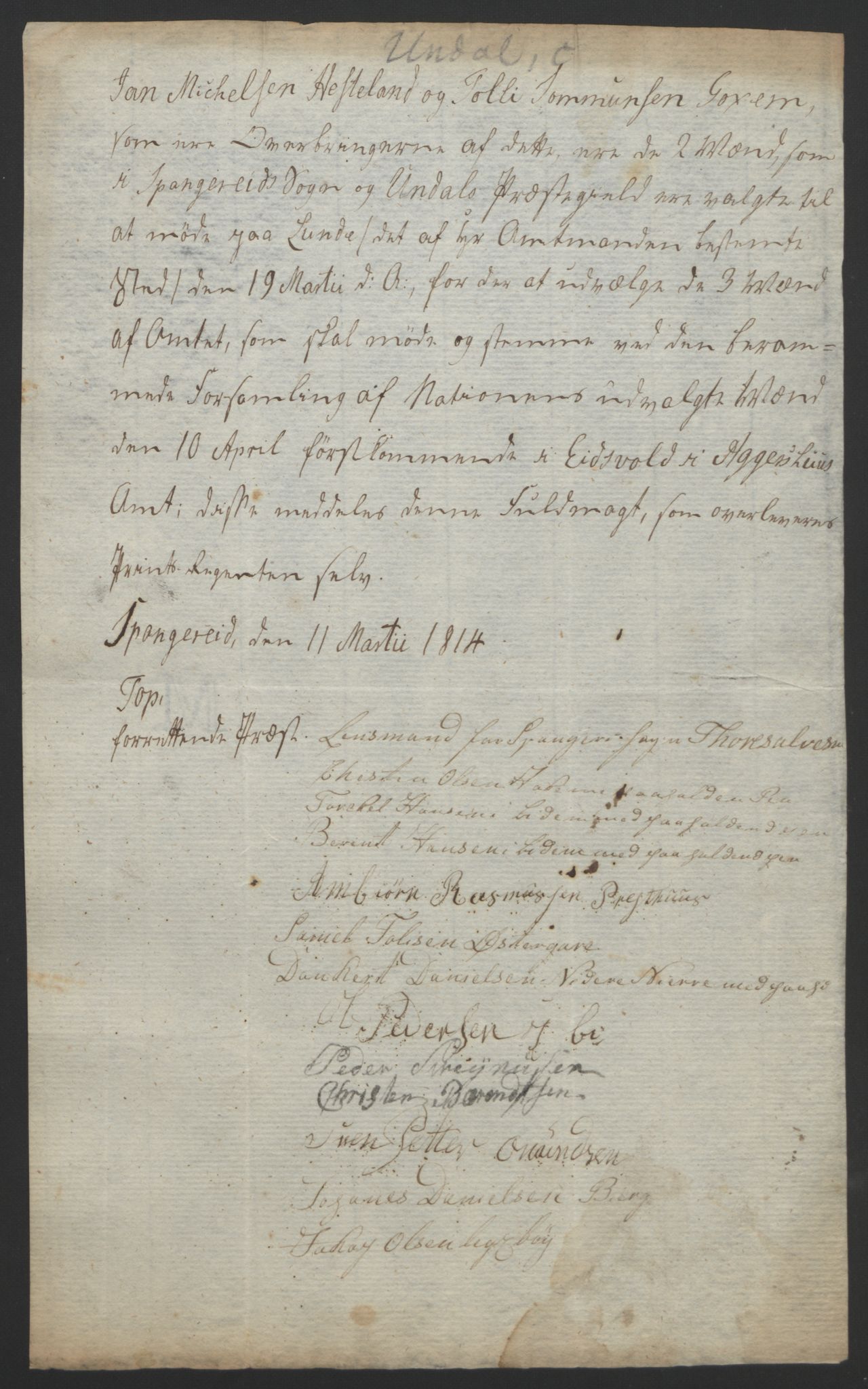 Statsrådssekretariatet, RA/S-1001/D/Db/L0008: Fullmakter for Eidsvollsrepresentantene i 1814. , 1814, p. 140