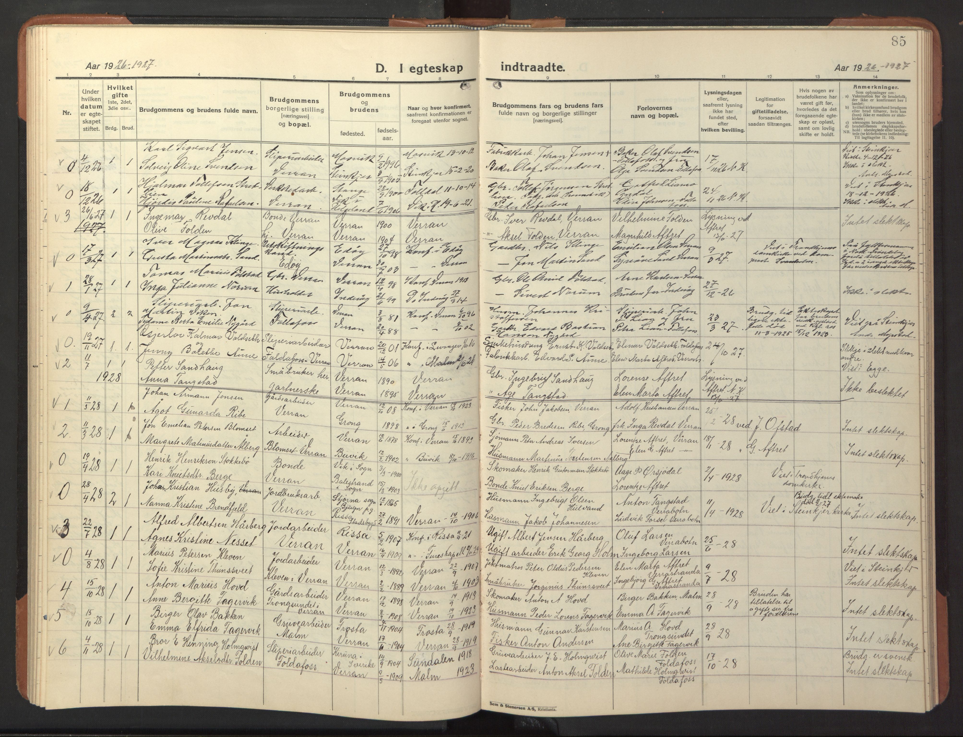 Ministerialprotokoller, klokkerbøker og fødselsregistre - Nord-Trøndelag, SAT/A-1458/744/L0425: Parish register (copy) no. 744C04, 1924-1947, p. 85