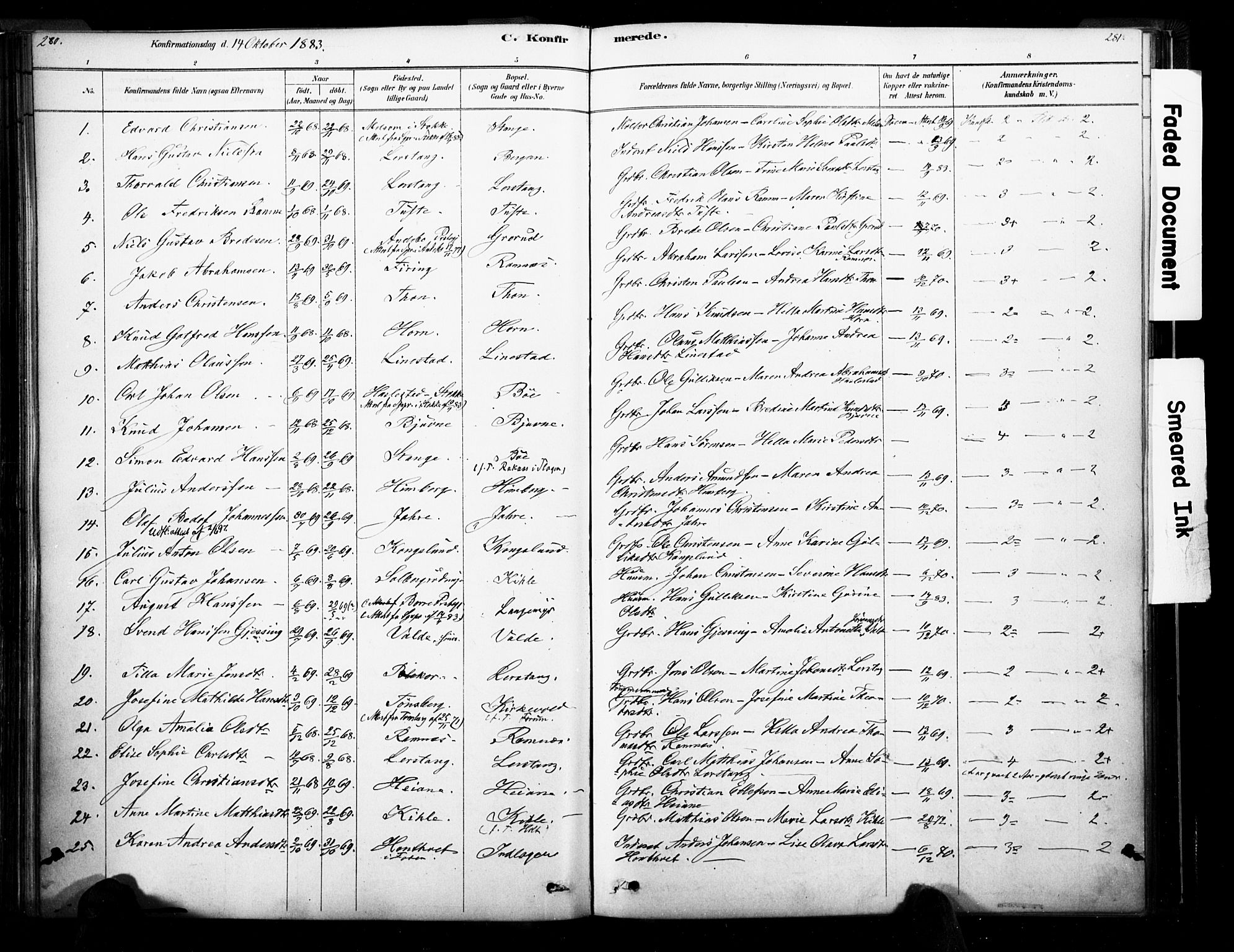 Ramnes kirkebøker, AV/SAKO-A-314/F/Fa/L0007: Parish register (official) no. I 7, 1878-1895, p. 280-281