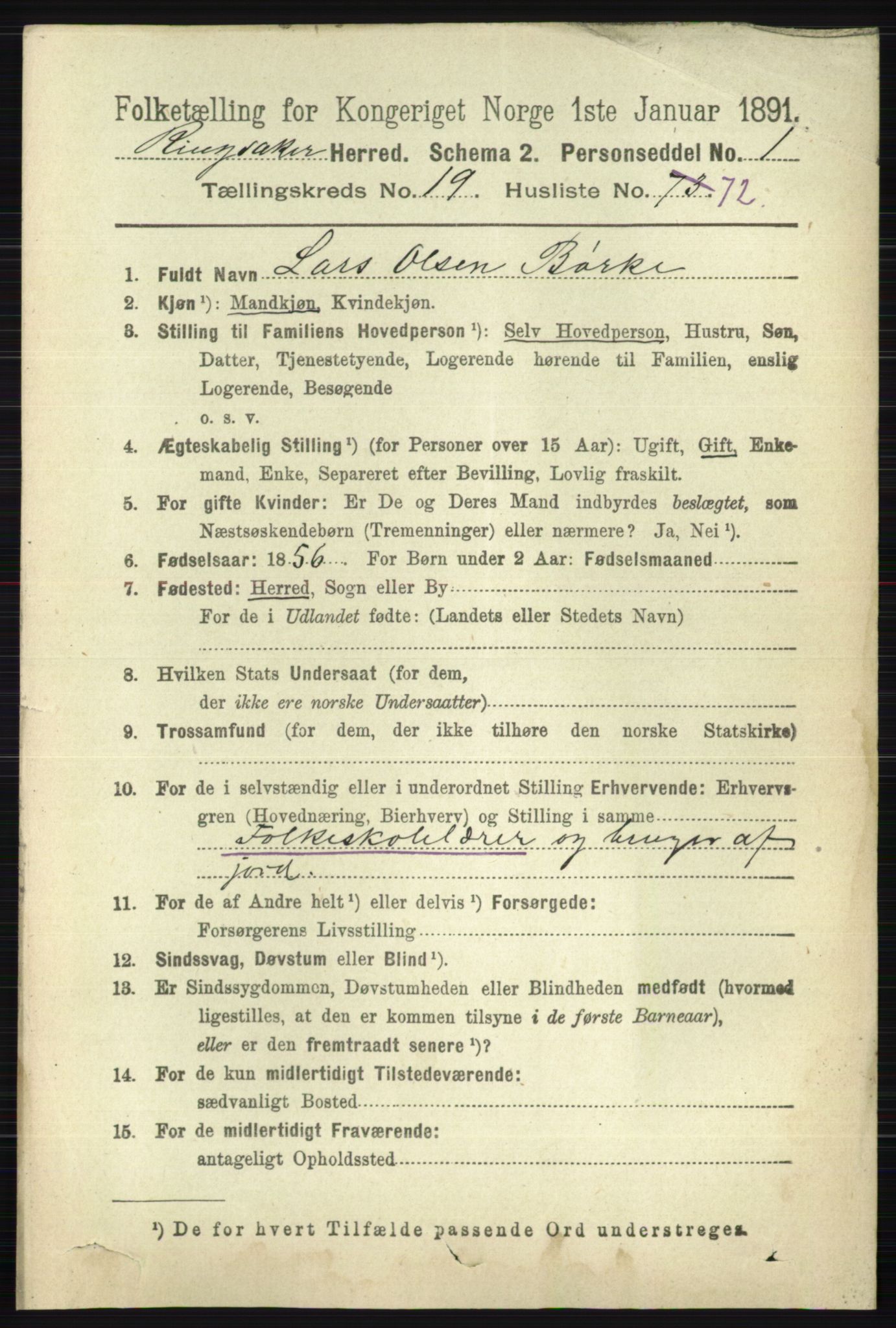 RA, 1891 census for 0412 Ringsaker, 1891, p. 11010