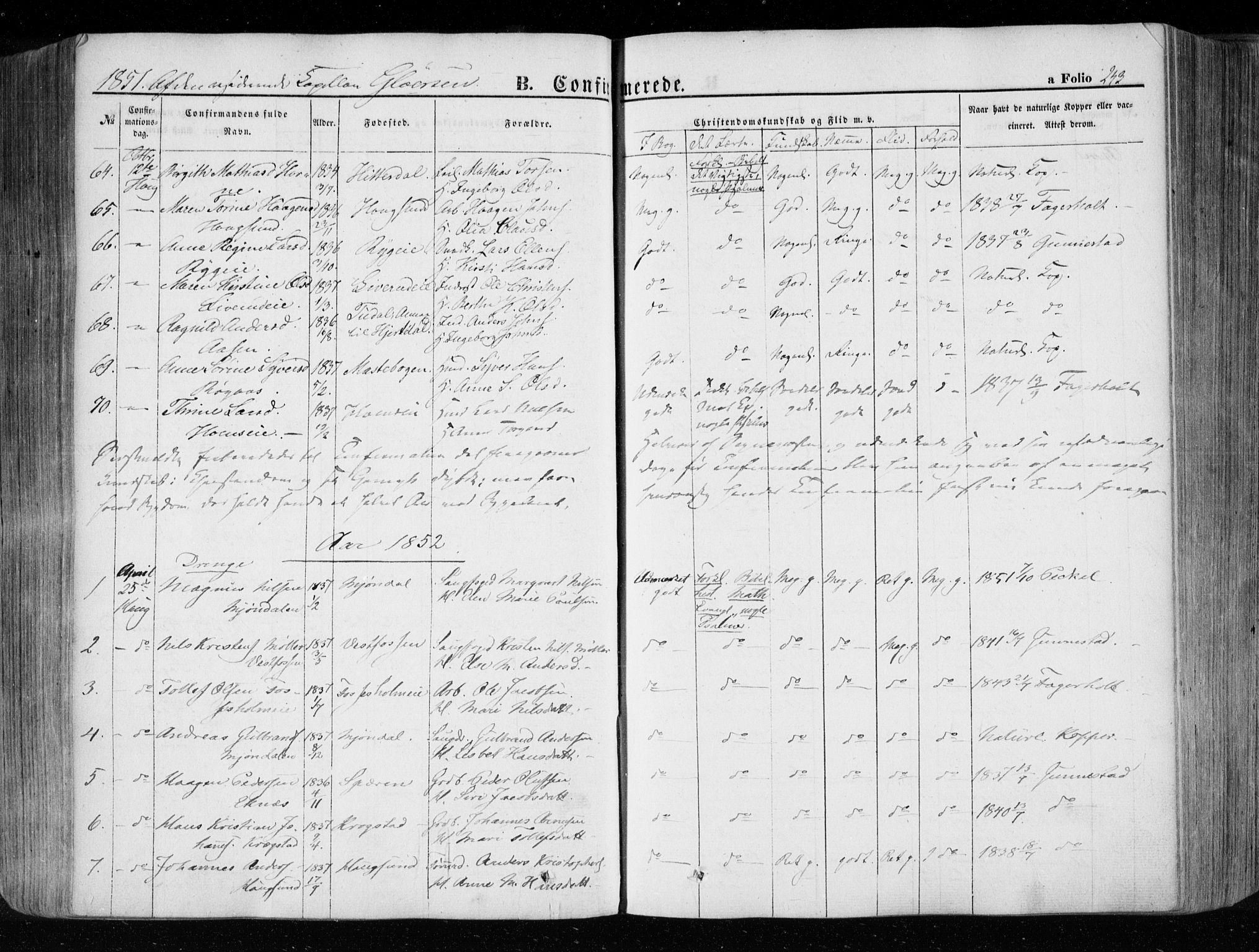 Eiker kirkebøker, SAKO/A-4/F/Fa/L0014: Parish register (official) no. I 14, 1846-1854, p. 243