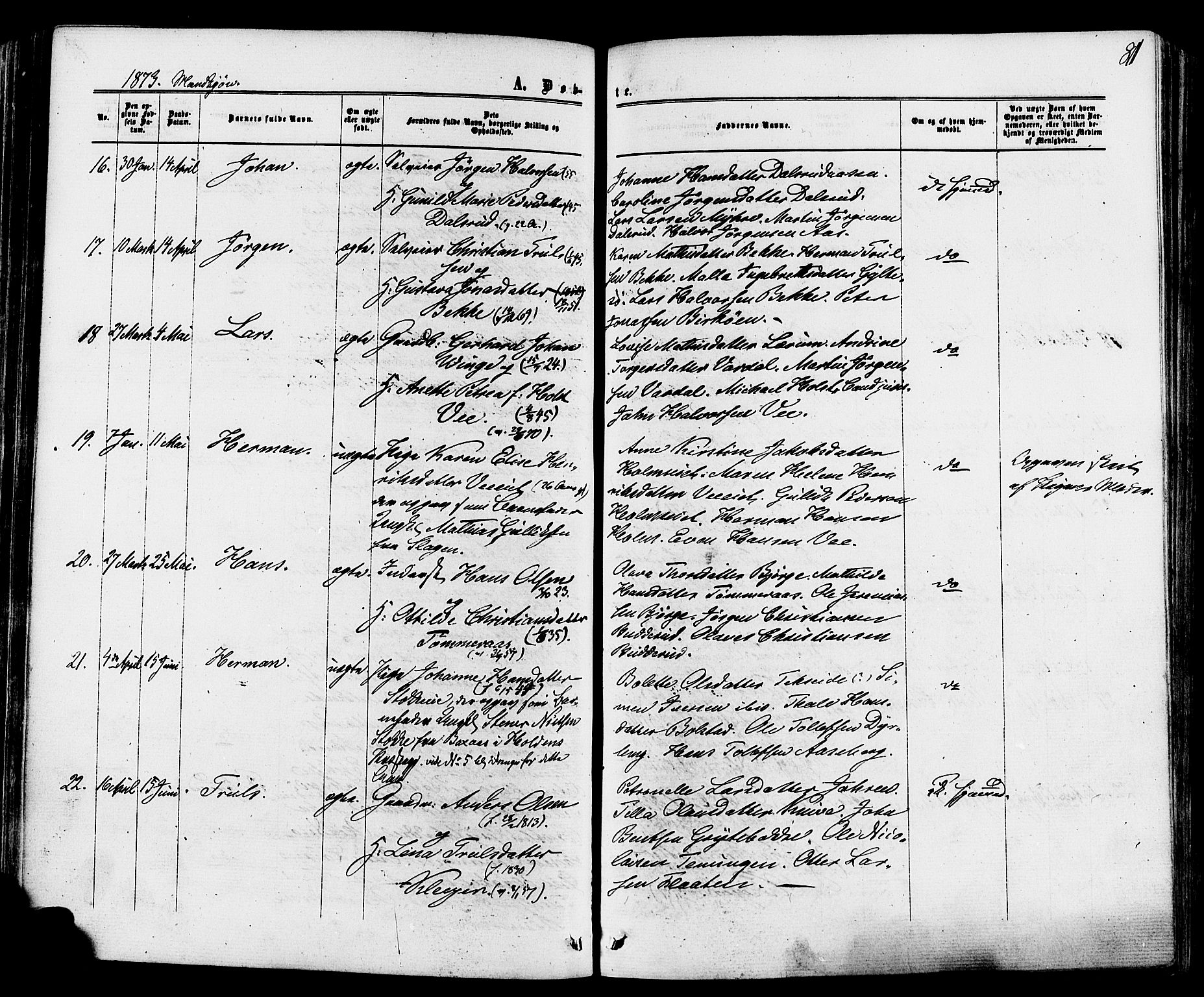 Sande Kirkebøker, SAKO/A-53/F/Fa/L0005: Parish register (official) no. 5, 1865-1877, p. 81