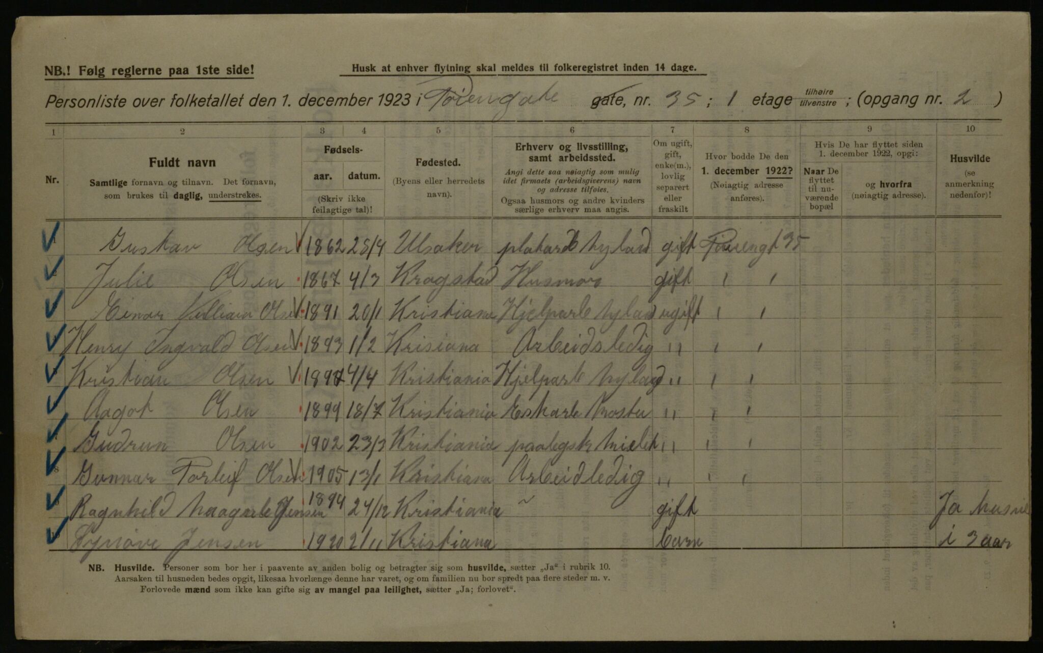 OBA, Municipal Census 1923 for Kristiania, 1923, p. 130271