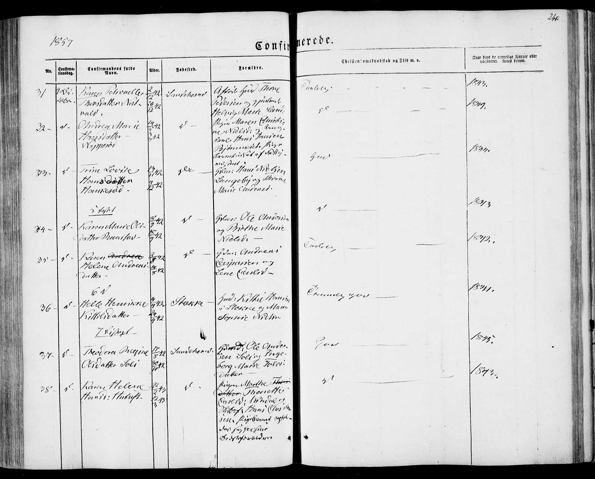 Sandar kirkebøker, AV/SAKO-A-243/F/Fa/L0007: Parish register (official) no. 7, 1855-1861, p. 240