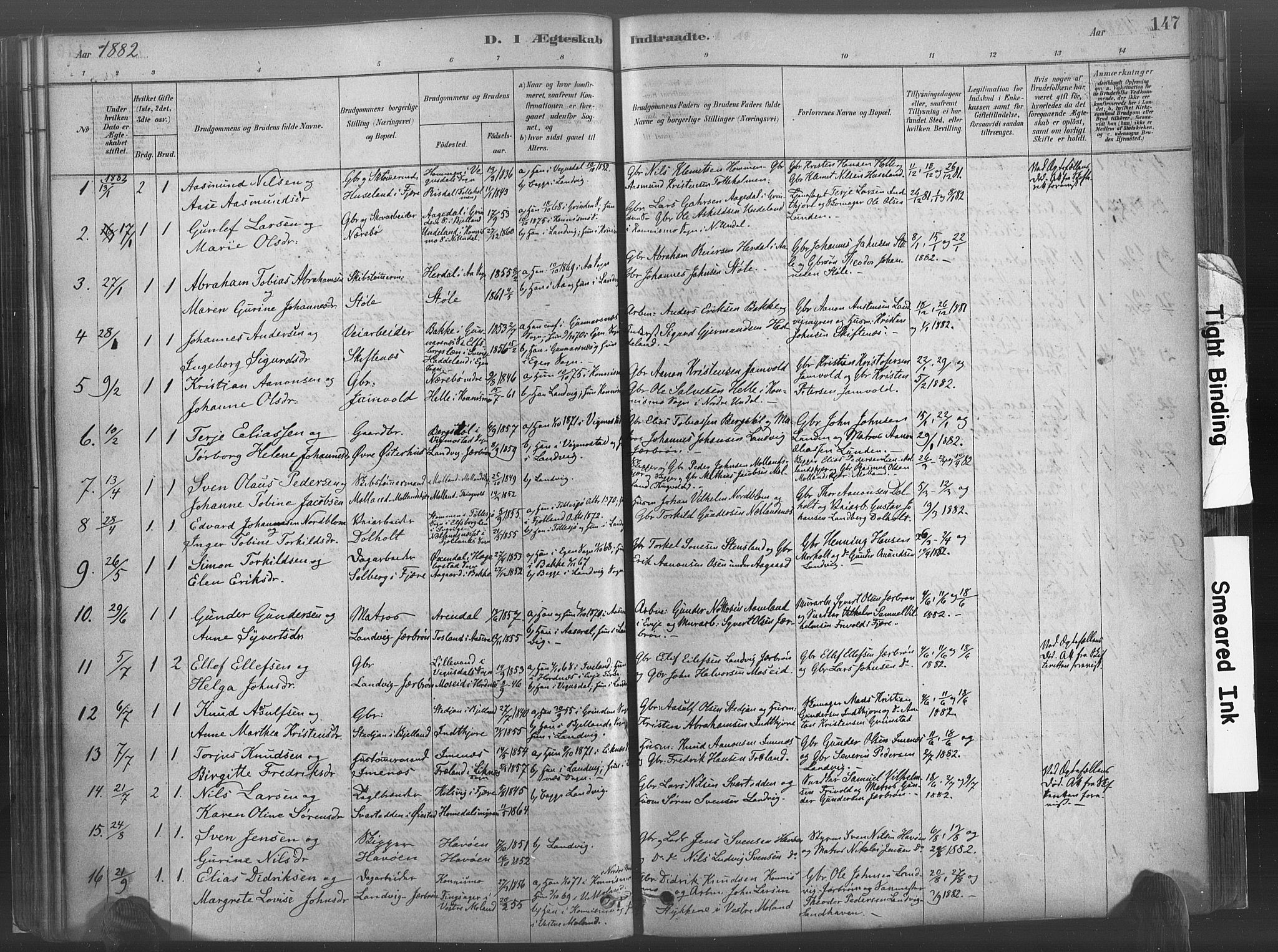 Hommedal sokneprestkontor, AV/SAK-1111-0023/F/Fa/Fab/L0006: Parish register (official) no. A 6, 1878-1897, p. 147