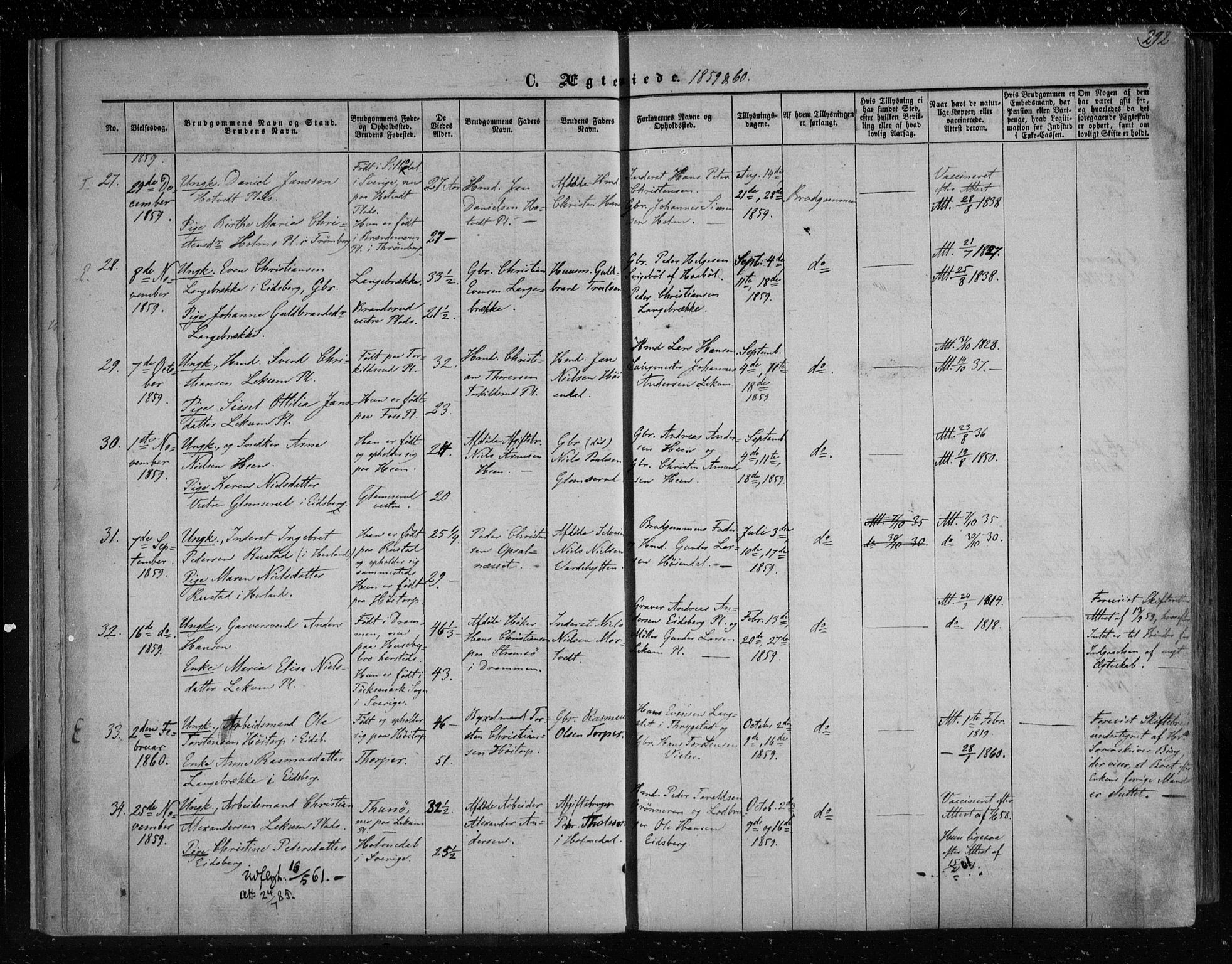 Eidsberg prestekontor Kirkebøker, SAO/A-10905/F/Fa/L0010.b: Parish register (official) no. I 10B, 1857-1866, p. 292