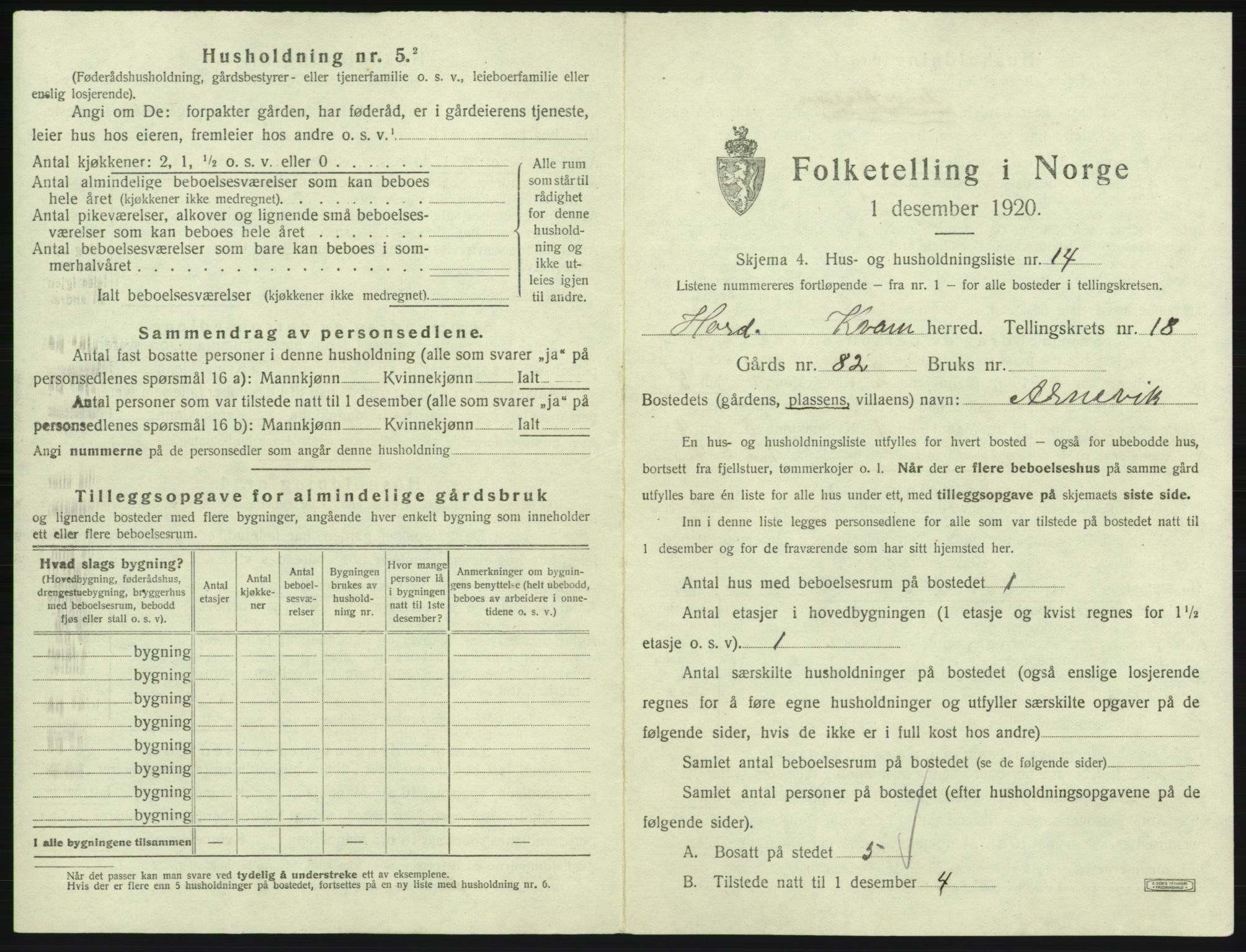 SAB, 1920 census for Kvam, 1920, p. 1431