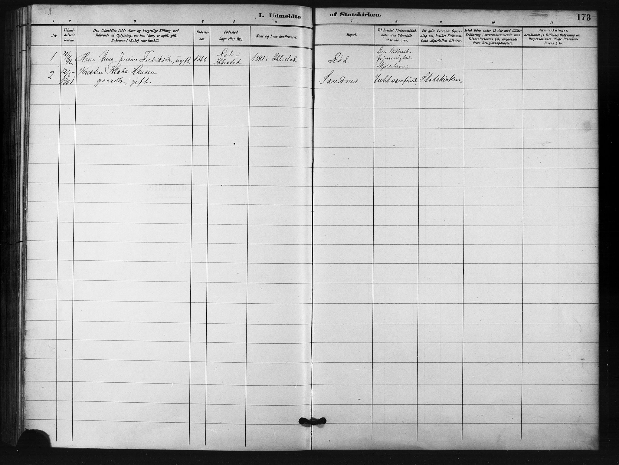 Salangen sokneprestembete, SATØ/S-1324/H/Ha/L0001klokker: Parish register (copy) no. 1, 1893-1910, p. 173