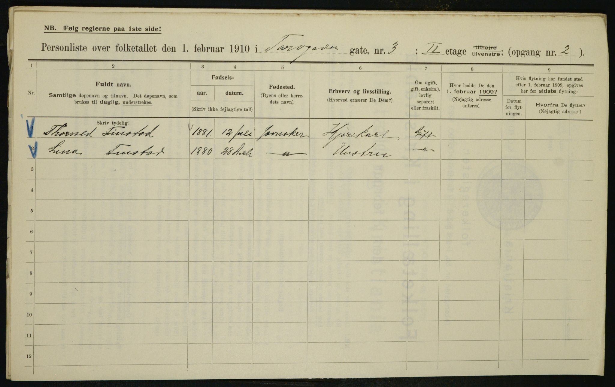 OBA, Municipal Census 1910 for Kristiania, 1910, p. 108111