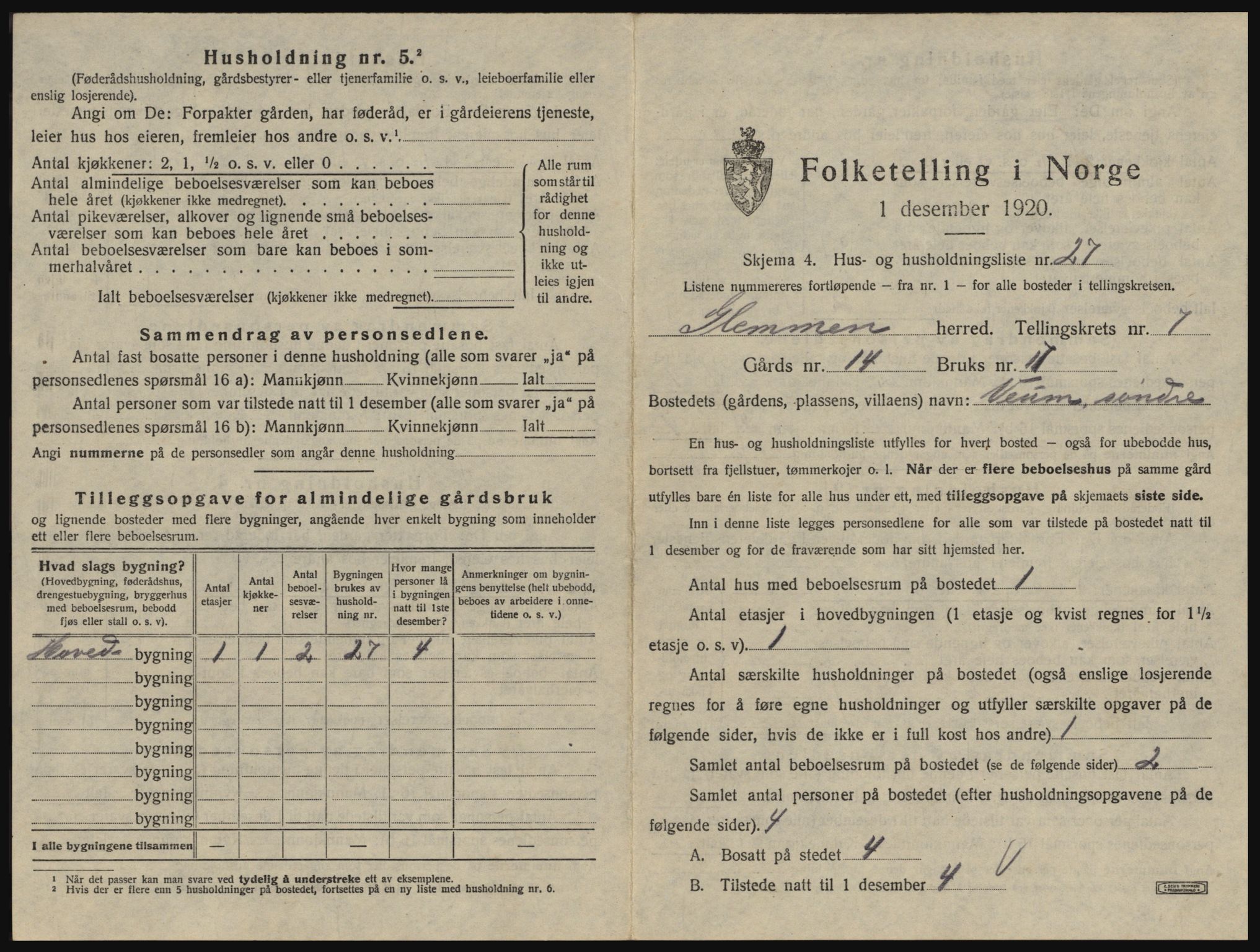 SAO, 1920 census for Glemmen, 1920, p. 2809