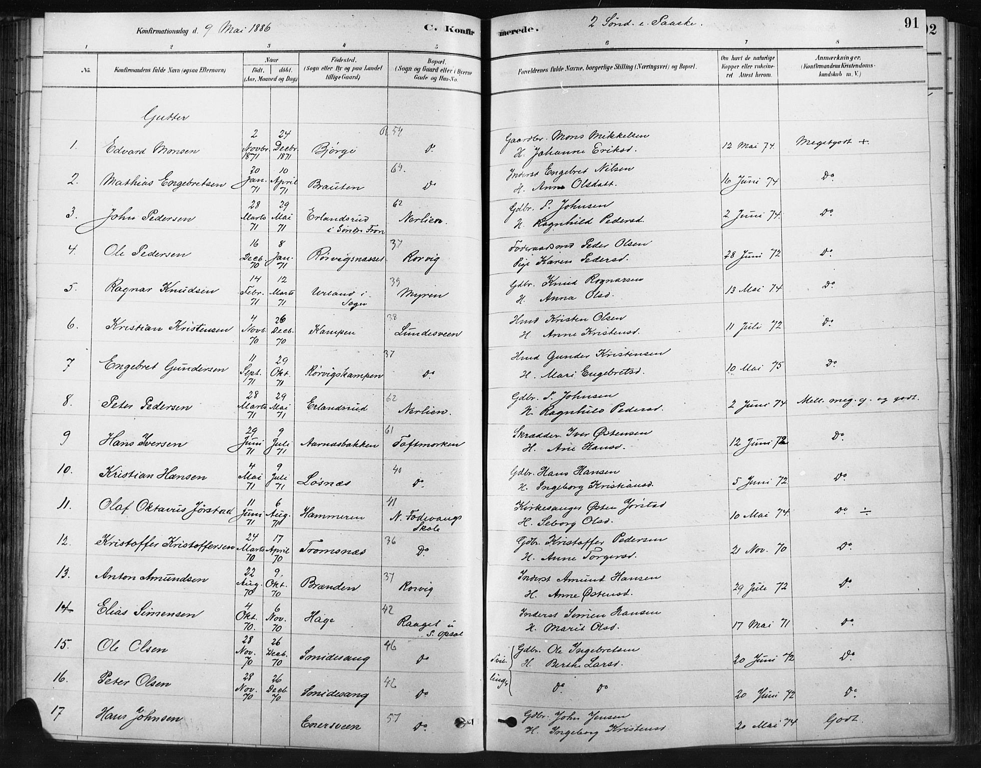Ringebu prestekontor, SAH/PREST-082/H/Ha/Haa/L0009: Parish register (official) no. 9, 1878-1898, p. 91