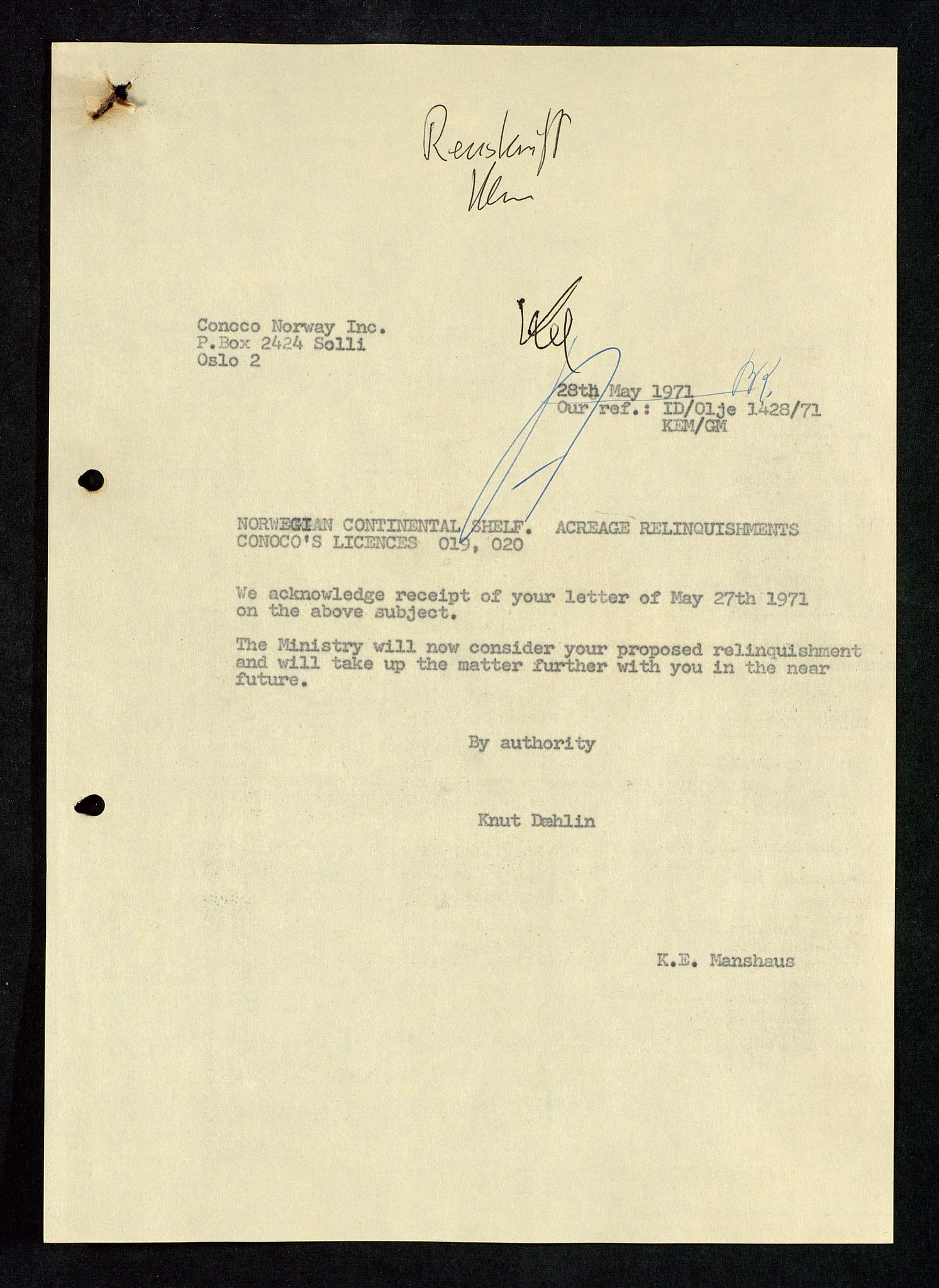 Industridepartementet, Oljekontoret, AV/SAST-A-101348/Da/L0004: Arkivnøkkel 711 - 712 Utvinningstillatelser, 1970-1971, p. 35