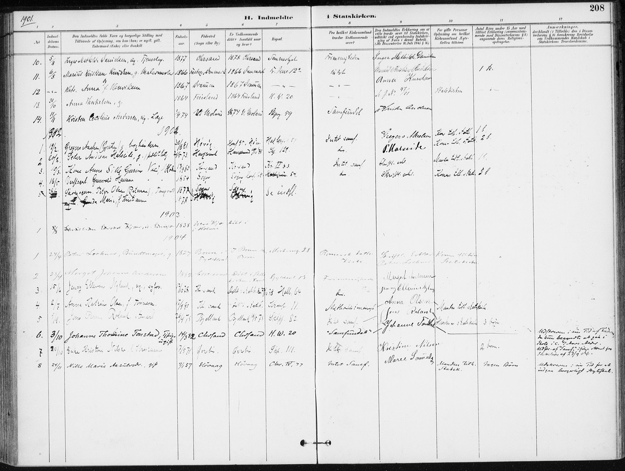 Kristiansand domprosti, AV/SAK-1112-0006/F/Fa/L0020: Parish register (official) no. A 19, 1893-1904, p. 208