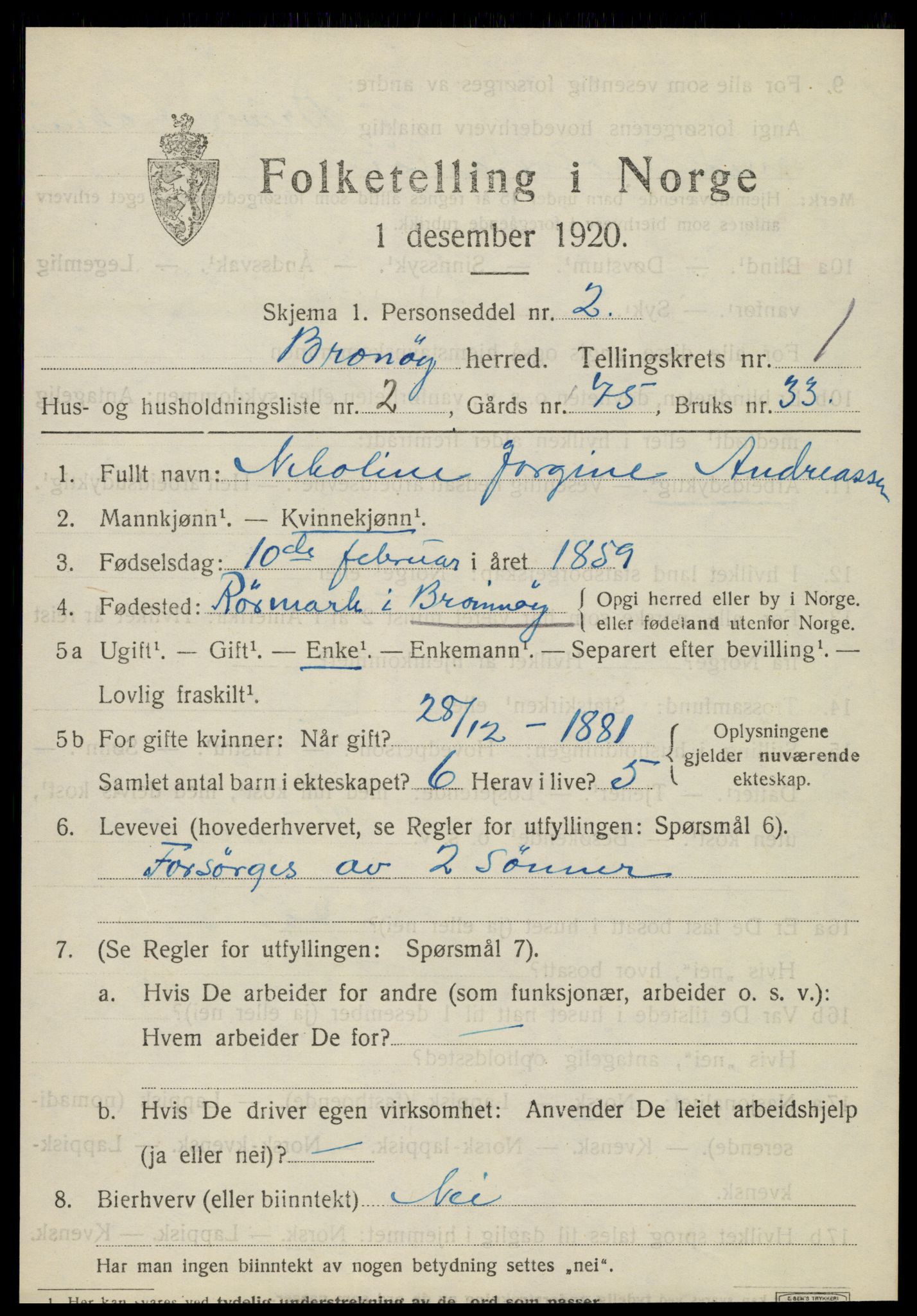 SAT, 1920 census for Brønnøy, 1920, p. 1230