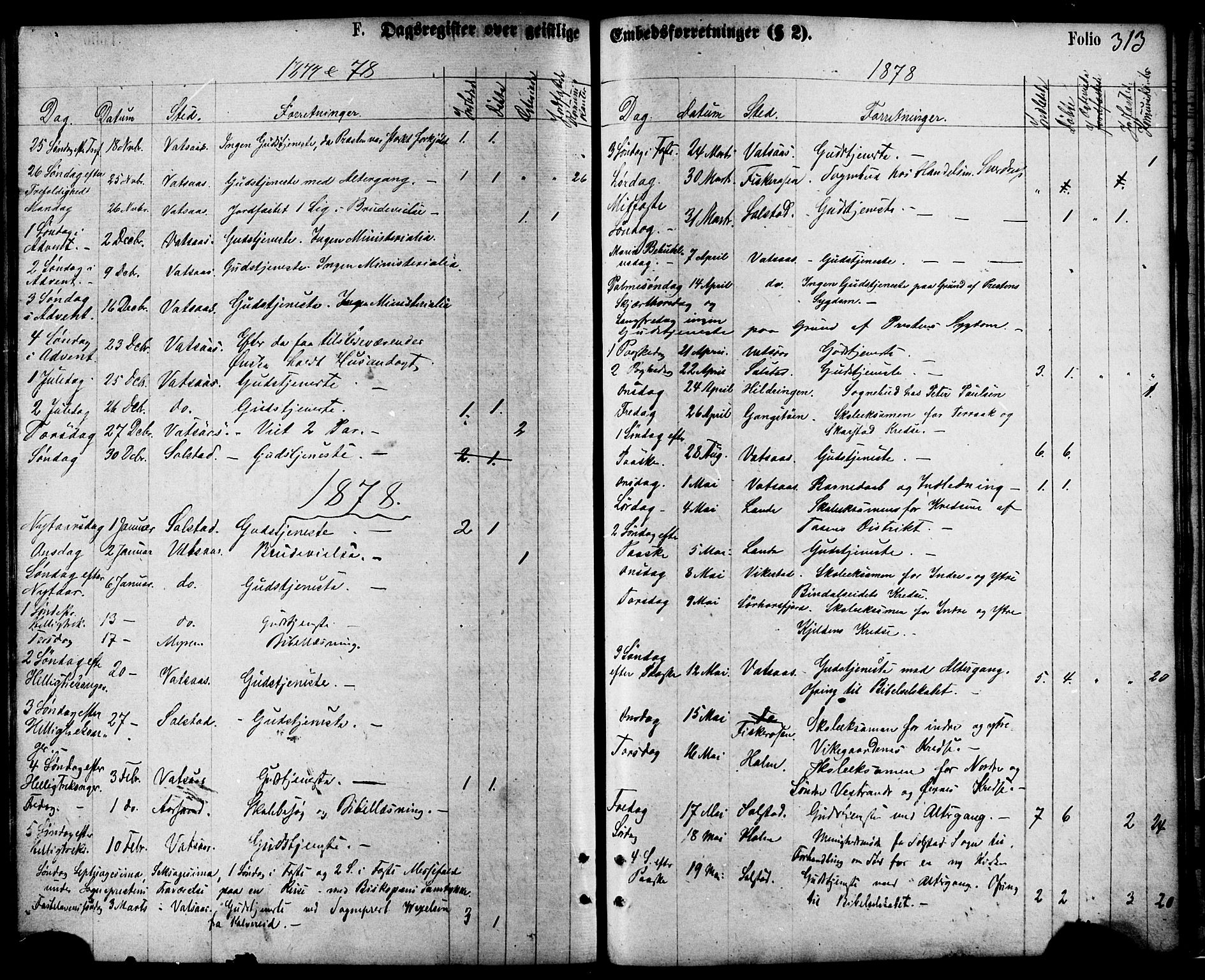 Ministerialprotokoller, klokkerbøker og fødselsregistre - Nordland, AV/SAT-A-1459/810/L0148: Parish register (official) no. 810A09 /1, 1874-1884, p. 313