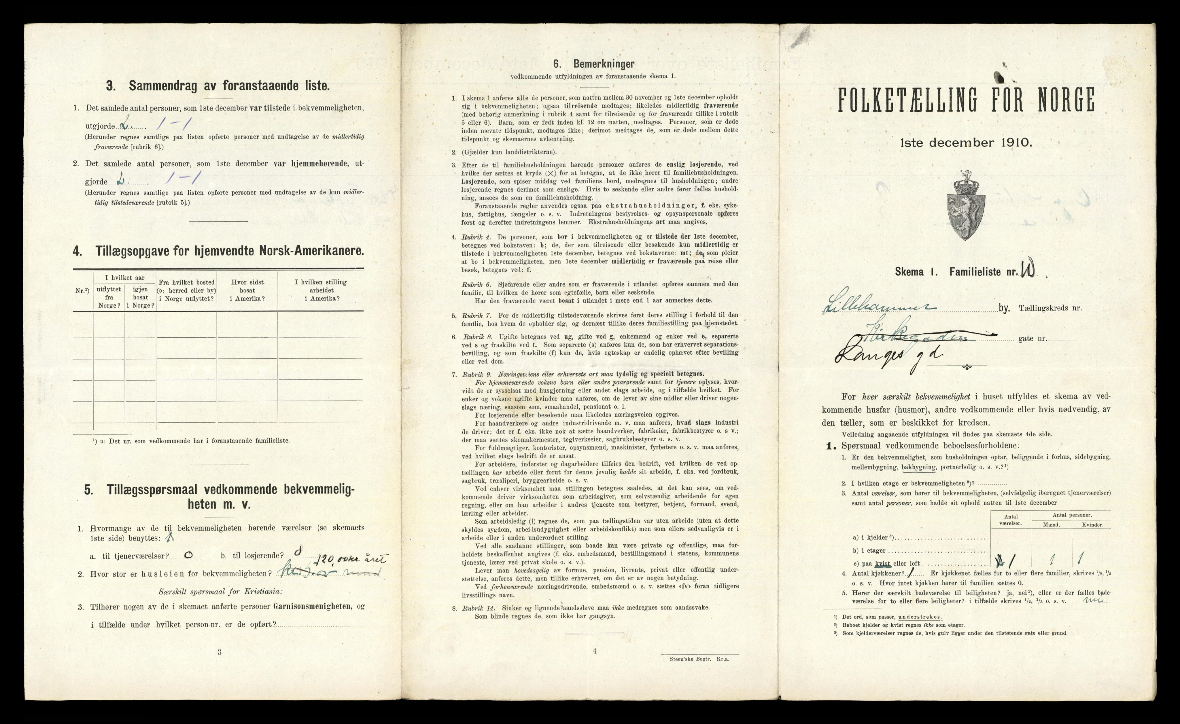 RA, 1910 census for Lillehammer, 1910, p. 2205