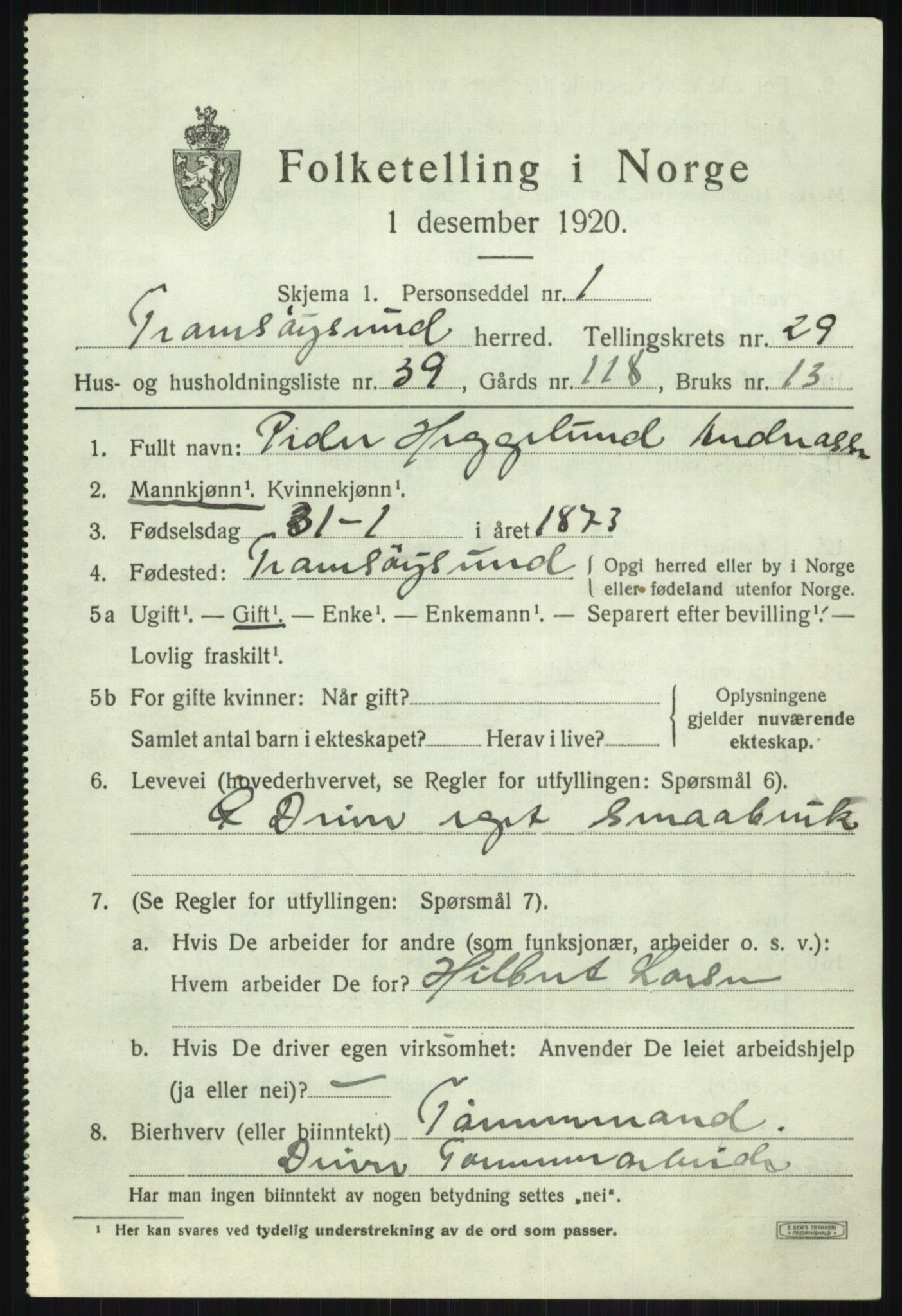 SATØ, 1920 census for Tromsøysund, 1920, p. 13816