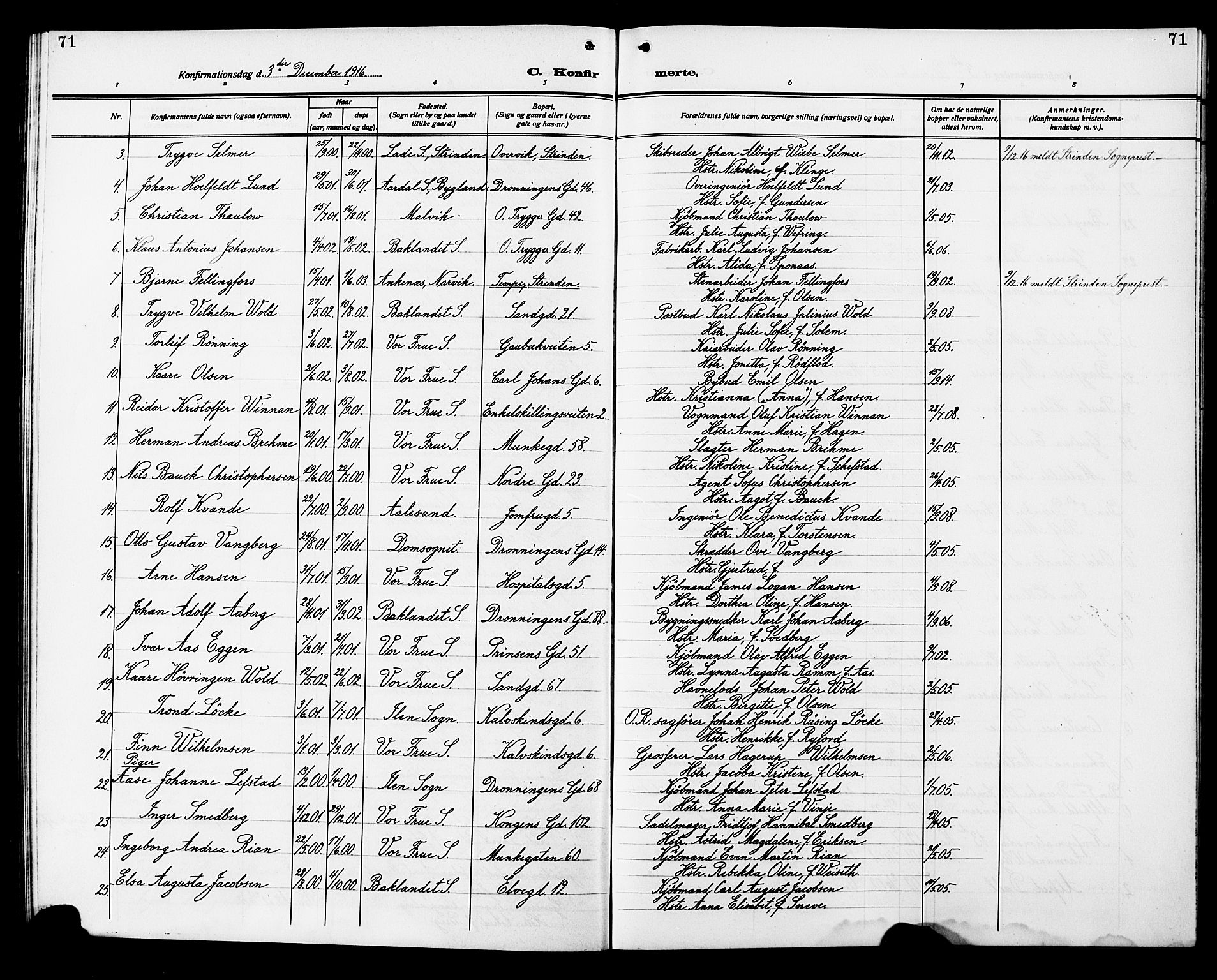 Ministerialprotokoller, klokkerbøker og fødselsregistre - Sør-Trøndelag, SAT/A-1456/602/L0147: Parish register (copy) no. 602C15, 1911-1924, p. 71