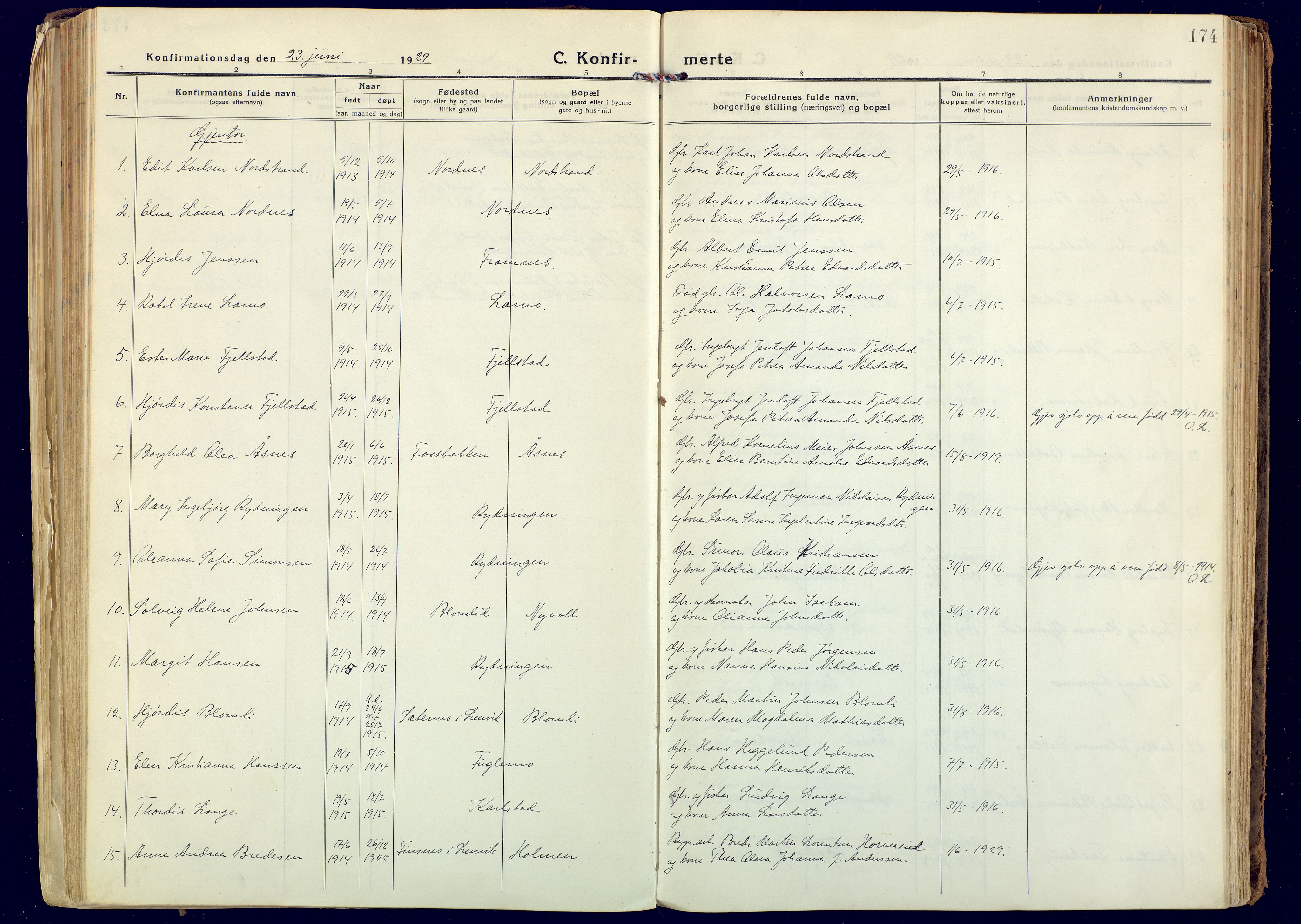Målselv sokneprestembete, SATØ/S-1311/G/Ga/Gaa/L0014kirke: Parish register (official) no. 14, 1919-1932, p. 174